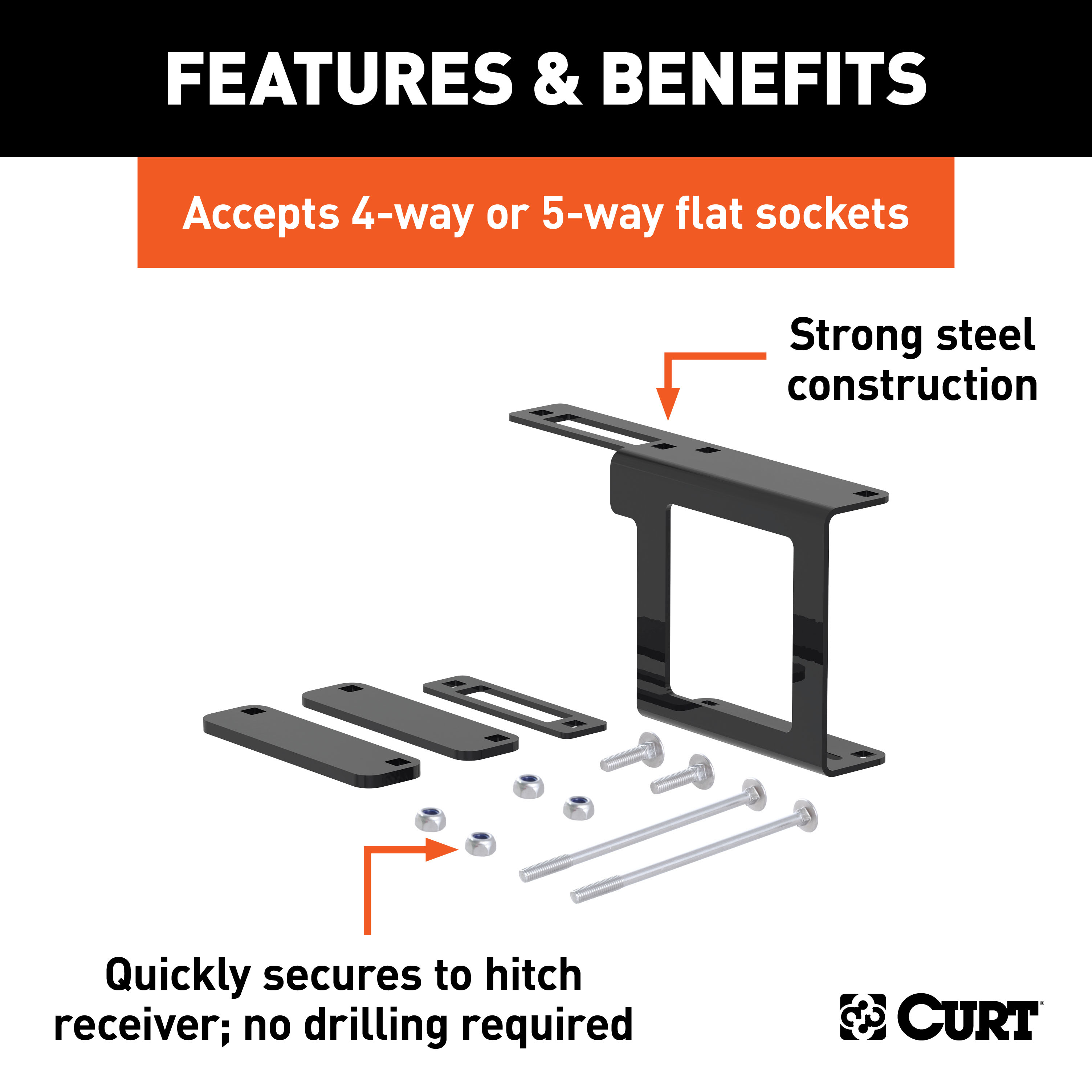 CURT 58001010 Easy-Mount Vehicle Trailer Wiring Connector Mounting Bracket for 2-Inch Receiver, 4 or 5-Way Flat, 10-Pack thumbnail 1