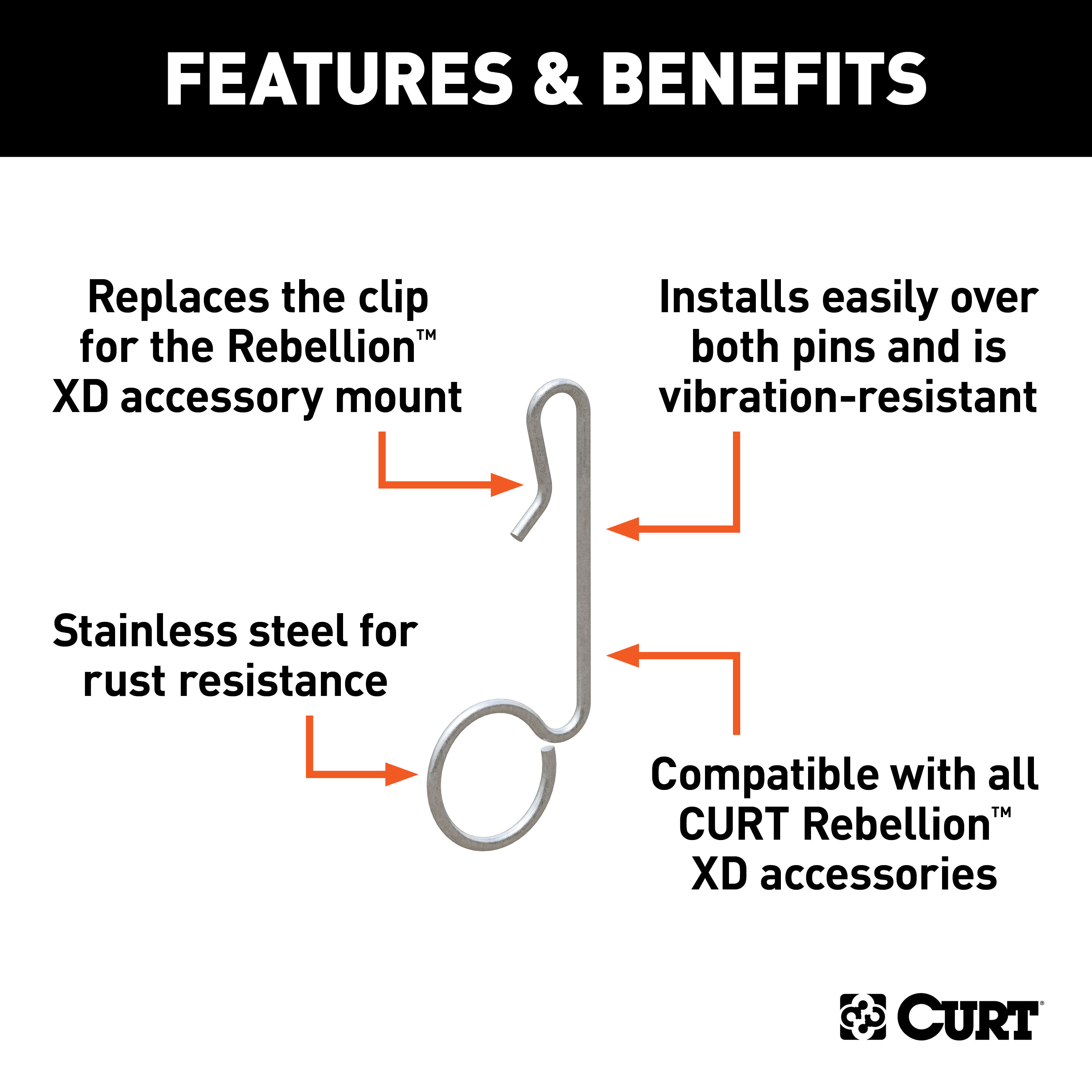 CURT 45960 Replacement Rebellion XD Accessory Mount Clip thumbnail 1