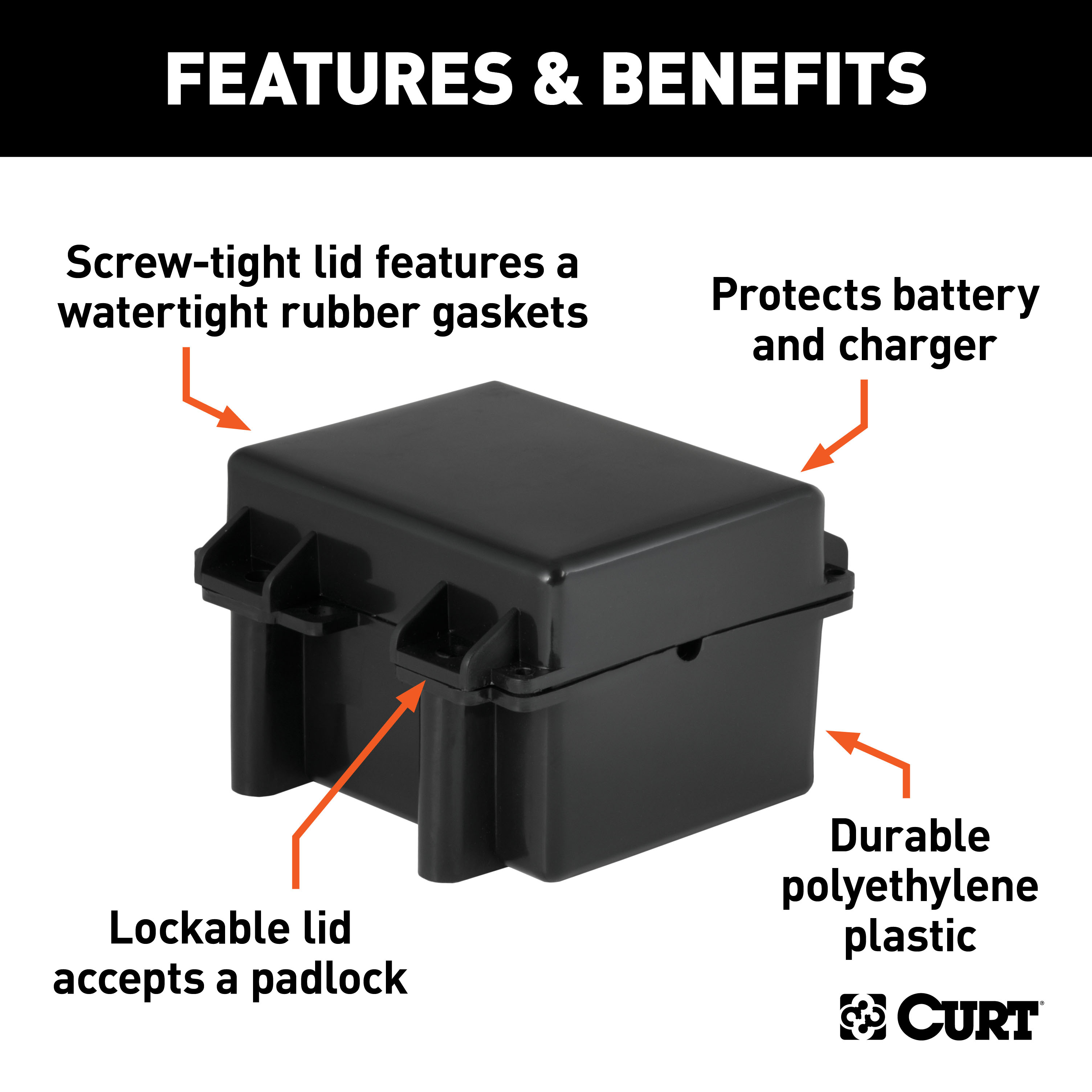 CURT 52027 5-Inch x 3-3/8-Inch x 3-3/4-Inch Watertight Trailer Breakaway Battery Case thumbnail 1