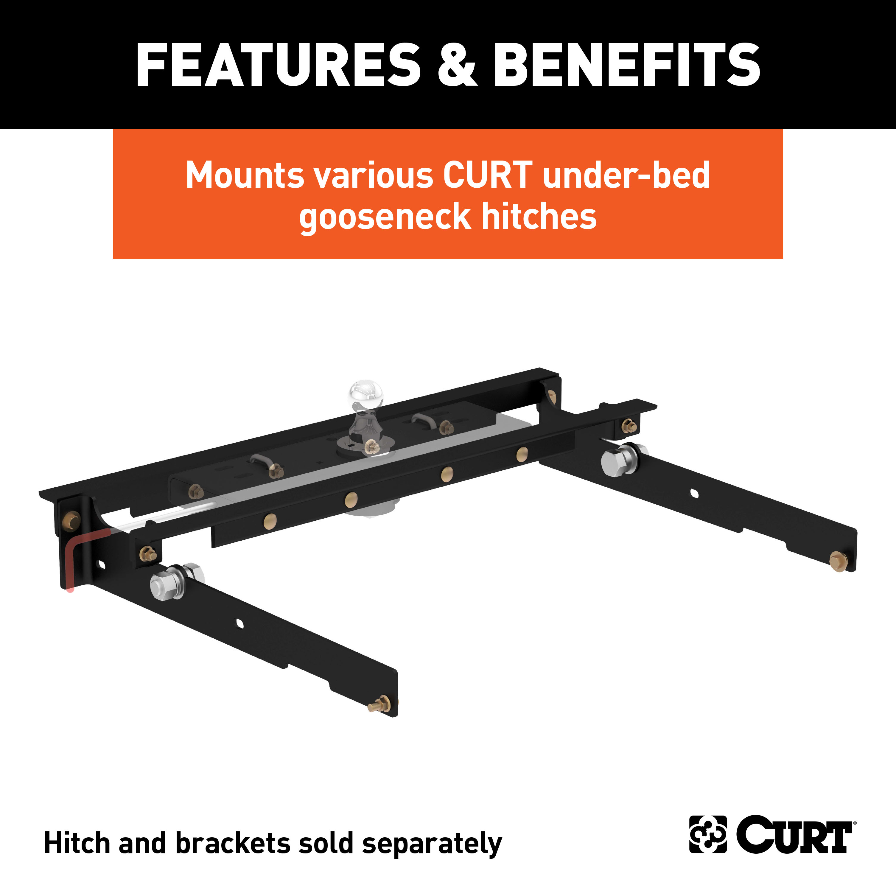 CURT 60636 Under-Bed Gooseneck Installation Brackets, Fits Select Ford F-150, F-250, F-350 thumbnail 1