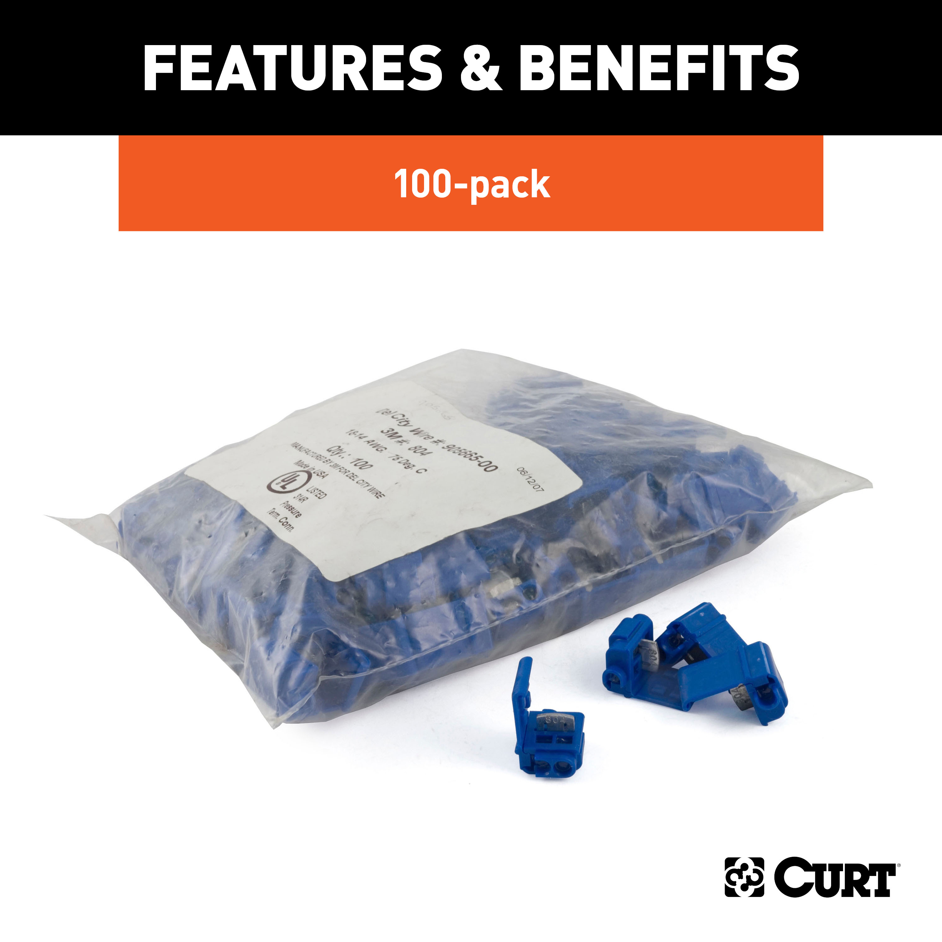 CURT 59956 18-14 Gauge Blue Scotch Snap Lock Wire Connectors with Gel Sealant, 100-Pack thumbnail 1