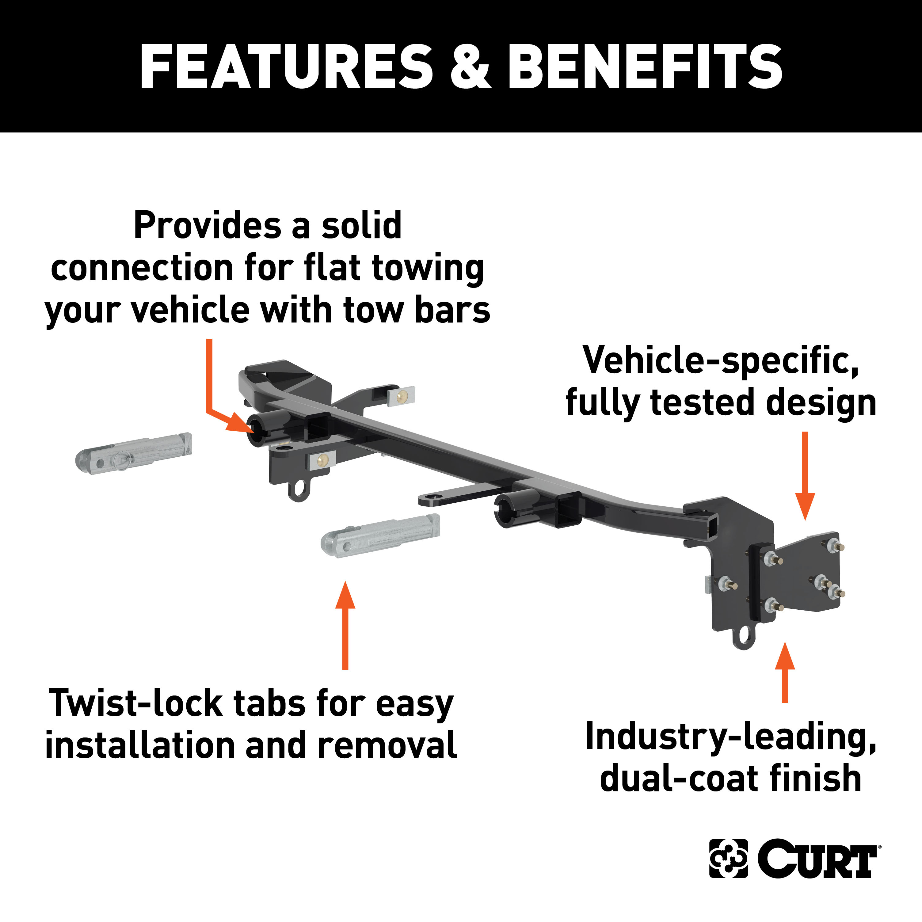 CURT 70119 Custom Tow Bar Base Plate Brackets for Dinghy Towing, Fits Select Ford Fiesta thumbnail 1