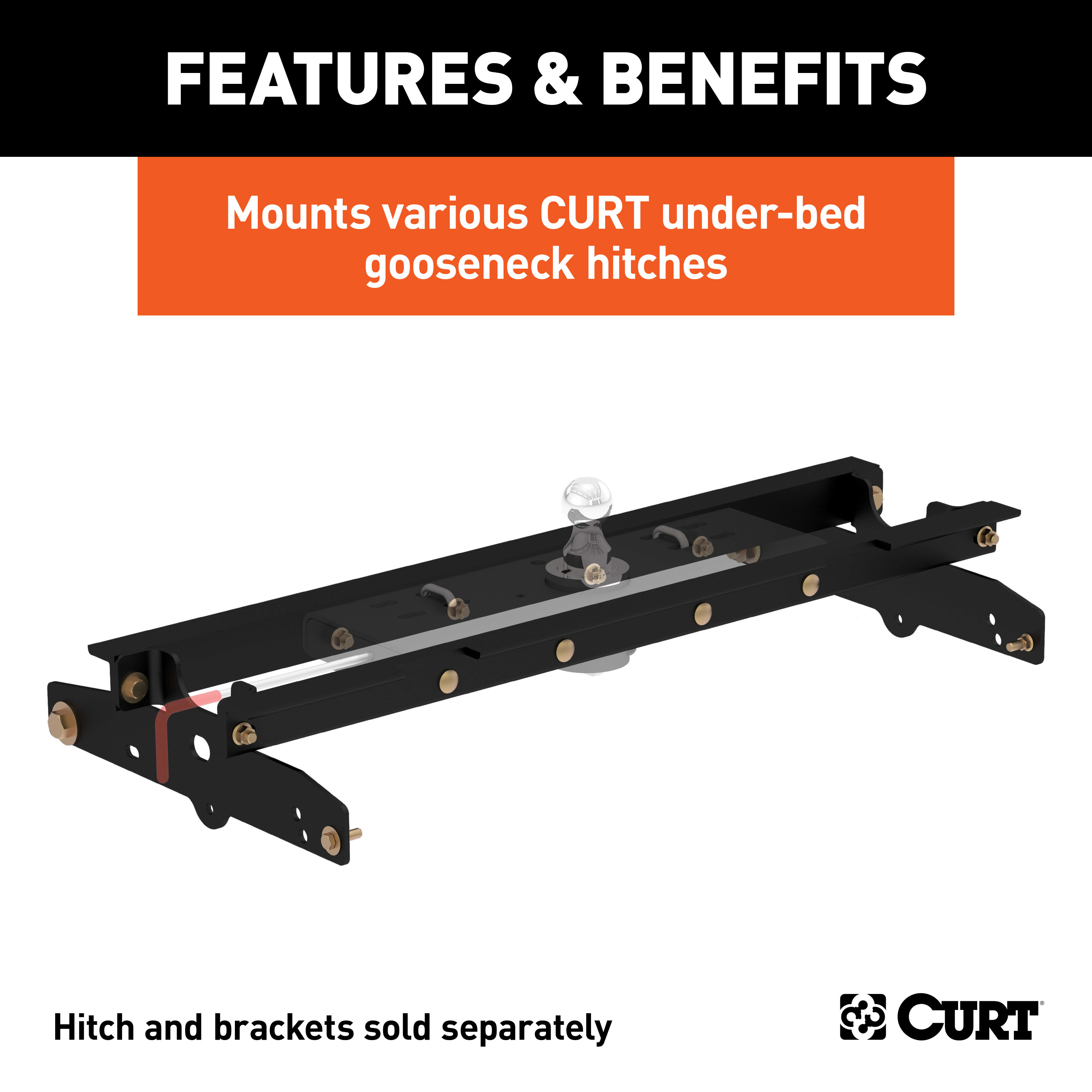 CURT 60637 Under-Bed Gooseneck Installation Brackets, Fits Select Ford F-150, F-250 thumbnail 1