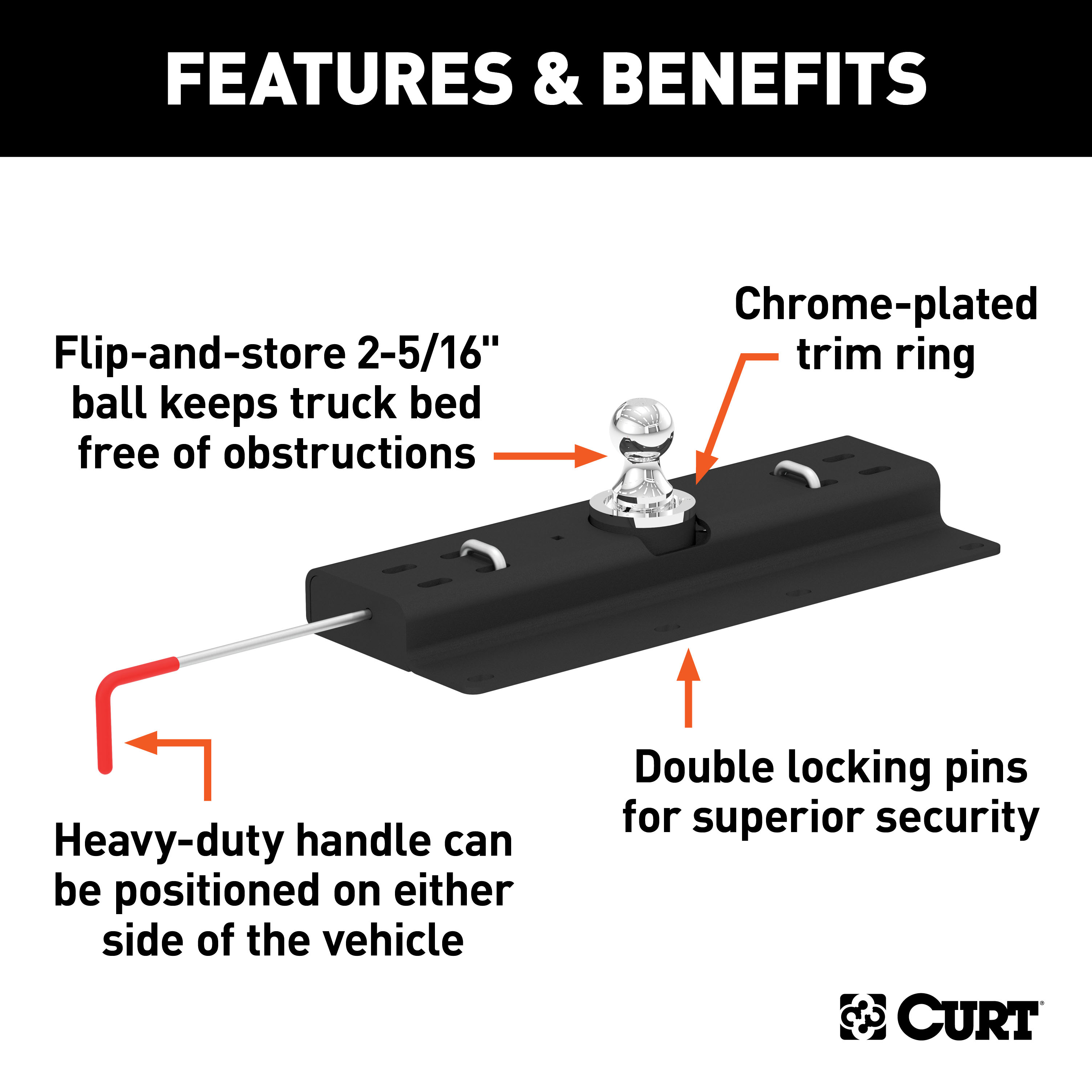 CURT 60615 Double Lock Gooseneck Hitch with 2-5/16-Inch Flip-and-Store Ball, 30,000 lbs thumbnail 1