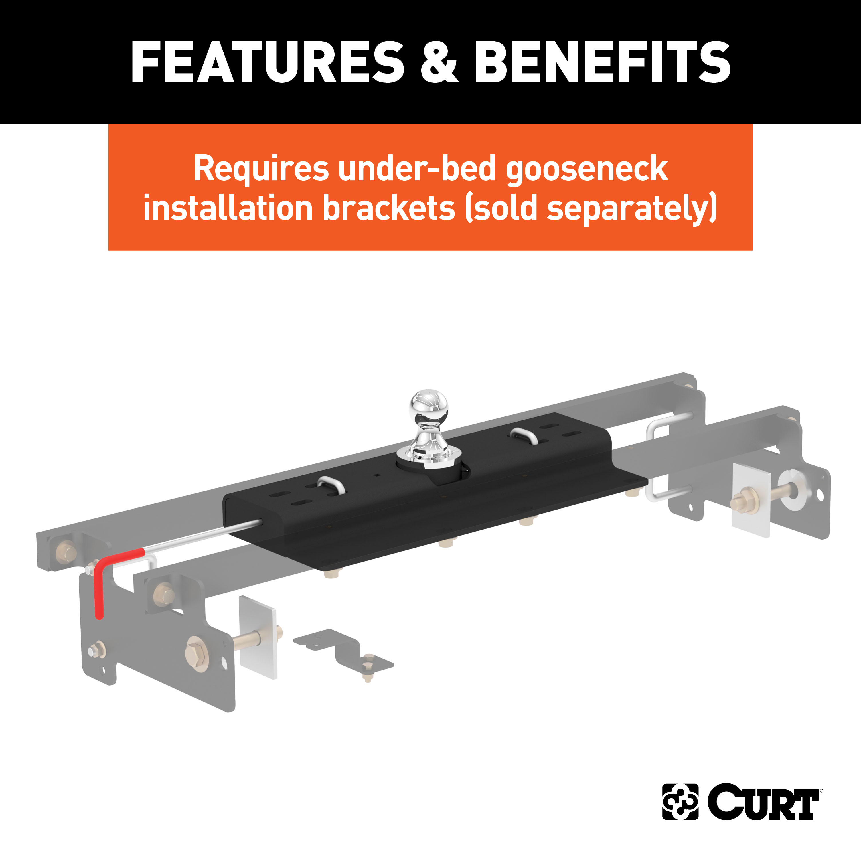 CURT 60615 Double Lock Gooseneck Hitch with 2-5/16-Inch Flip-and-Store Ball, 30,000 lbs thumbnail 5