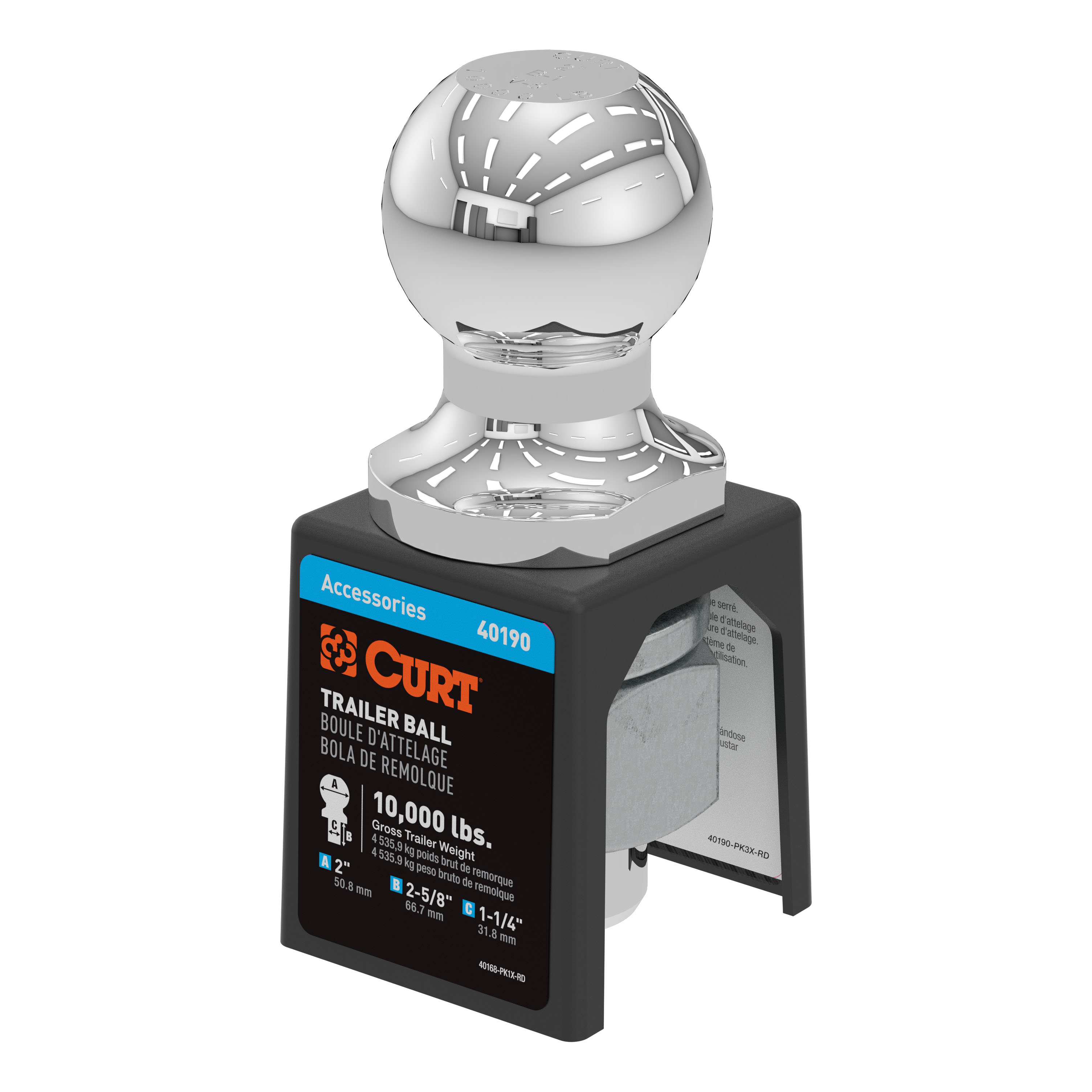 CURT 40190 2-Inch Chrome Trailer Hitch Ball, 10,000 lbs, 1-1/4 x 2-5/8-Inch Shank thumbnail 2