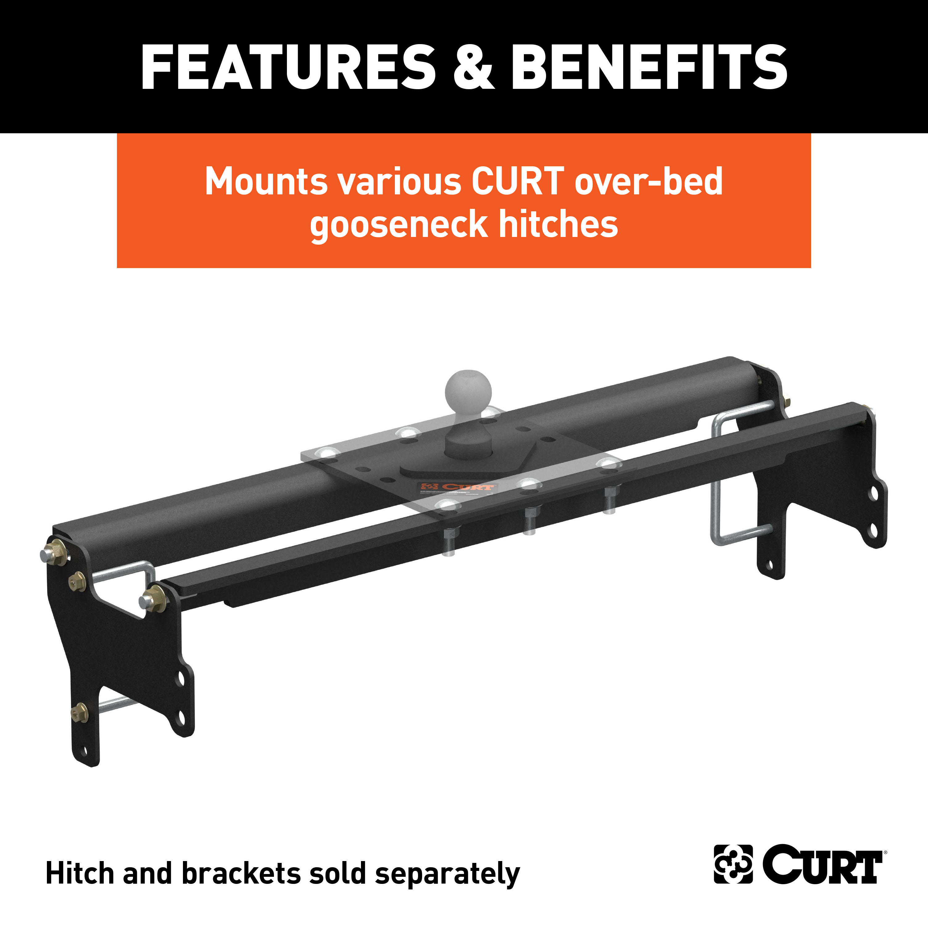 CURT 61341 Over-Bed Gooseneck Installation Brackets, Fits Select Chevrolet Silverado, GMC Sierra 1500, 2500, 3500 HD thumbnail 1