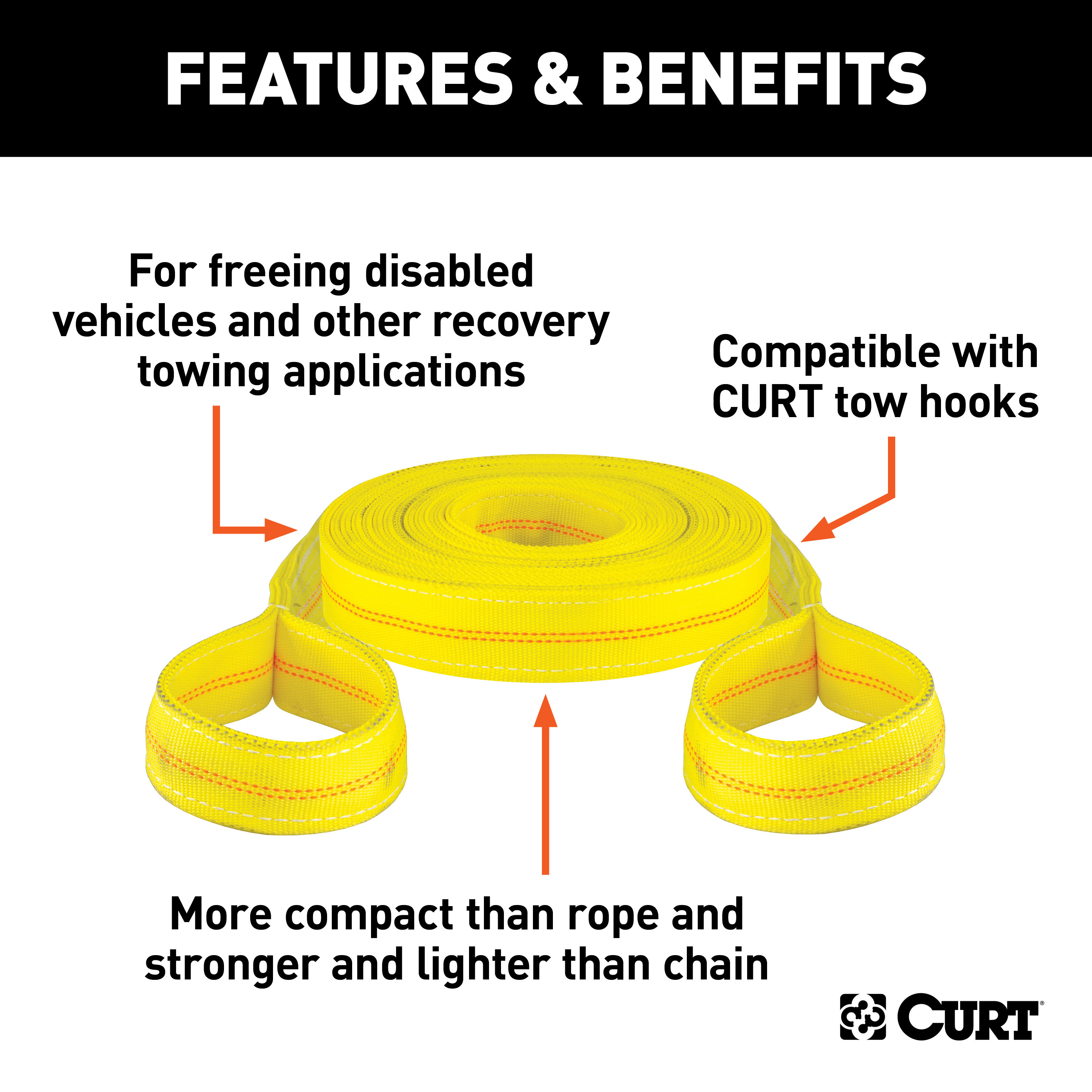 CURT 83066 30-Foot Yellow Nylon Recovery Tow Strap, 18,000 lbs Break Strength thumbnail 1