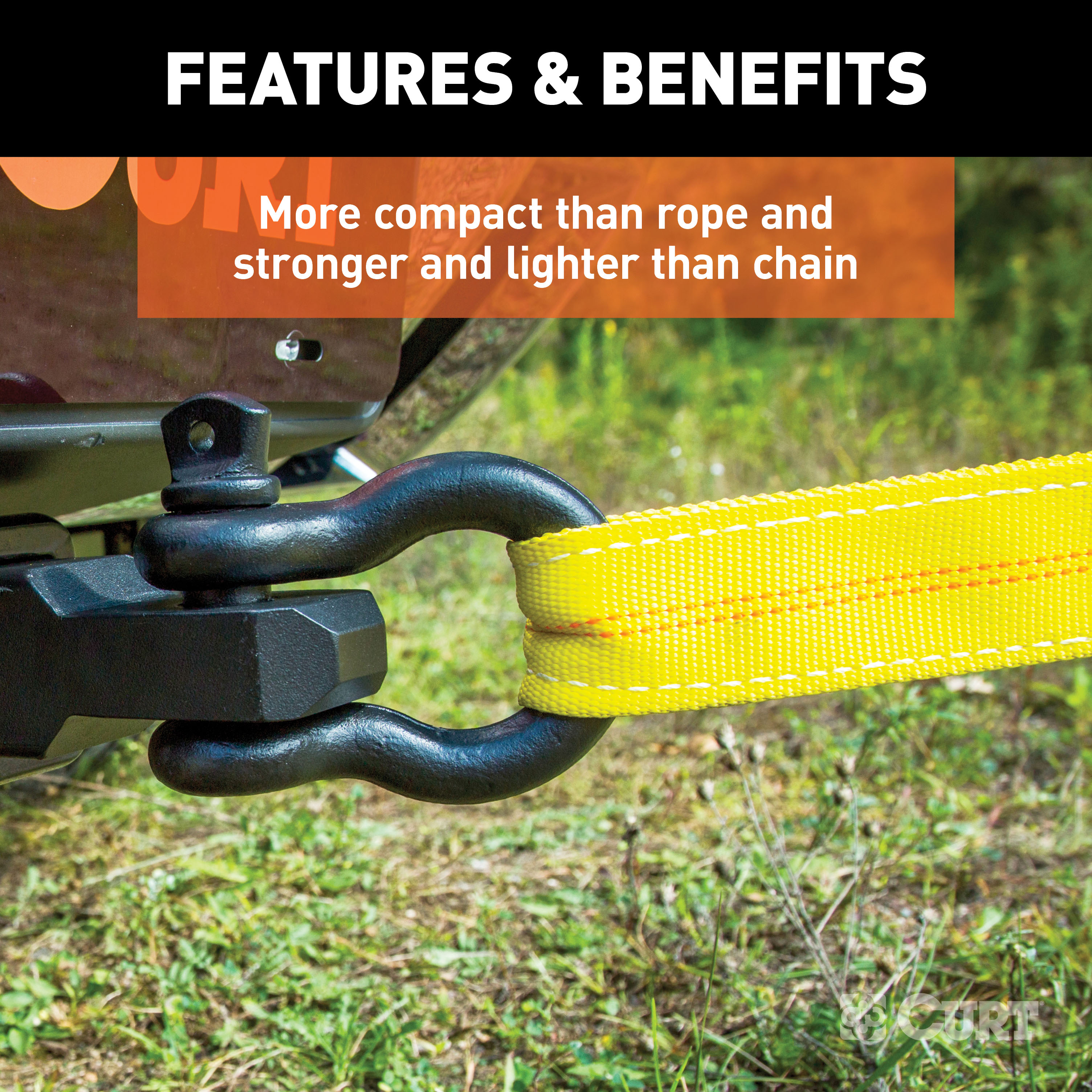 CURT 83066 30-Foot Yellow Nylon Recovery Tow Strap, 18,000 lbs Break Strength thumbnail 4