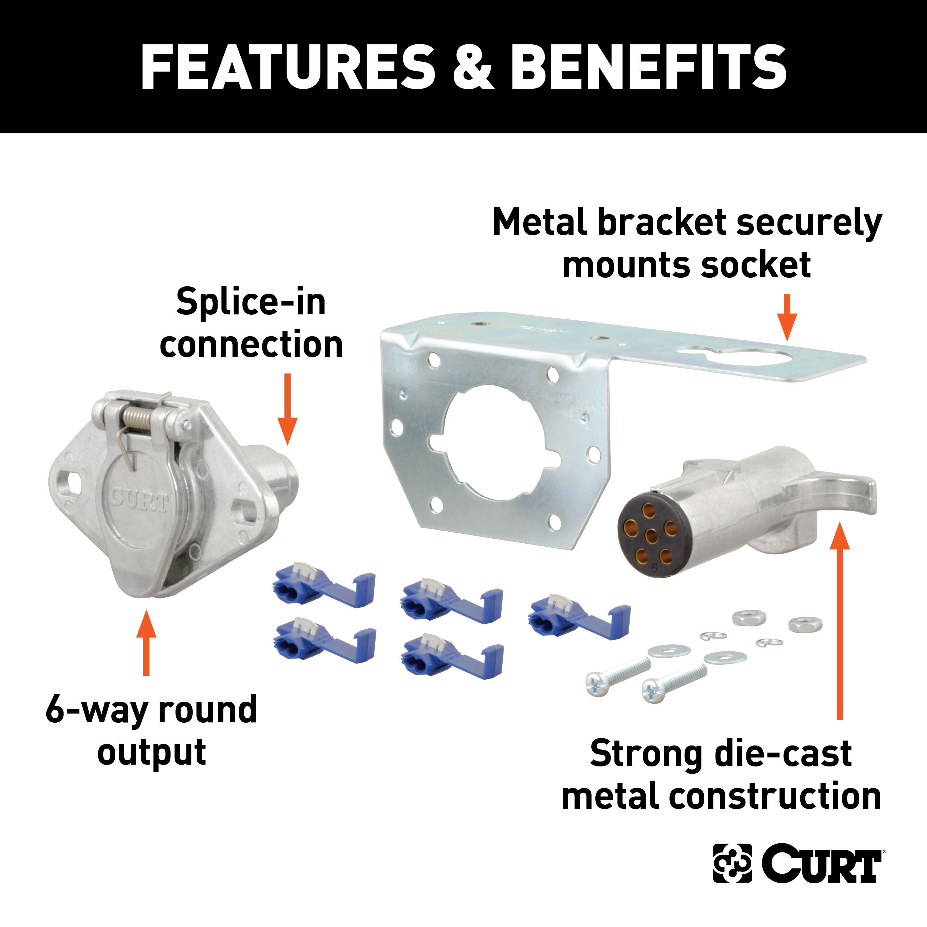 CURT 58093 Vehicle-Side and Trailer-Side 6-Pin Round Wiring Harness Connectors thumbnail 1