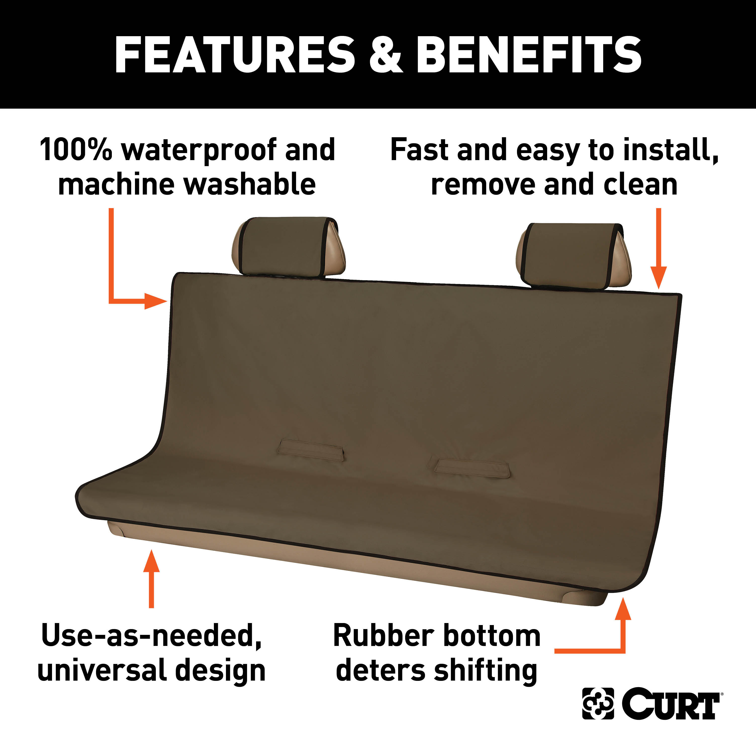 CURT 18522 Seat Defender 58-Inch x 63-Inch Brown Waterproof Universal Extra-Large Bench Truck Seat Cover Protector thumbnail 1