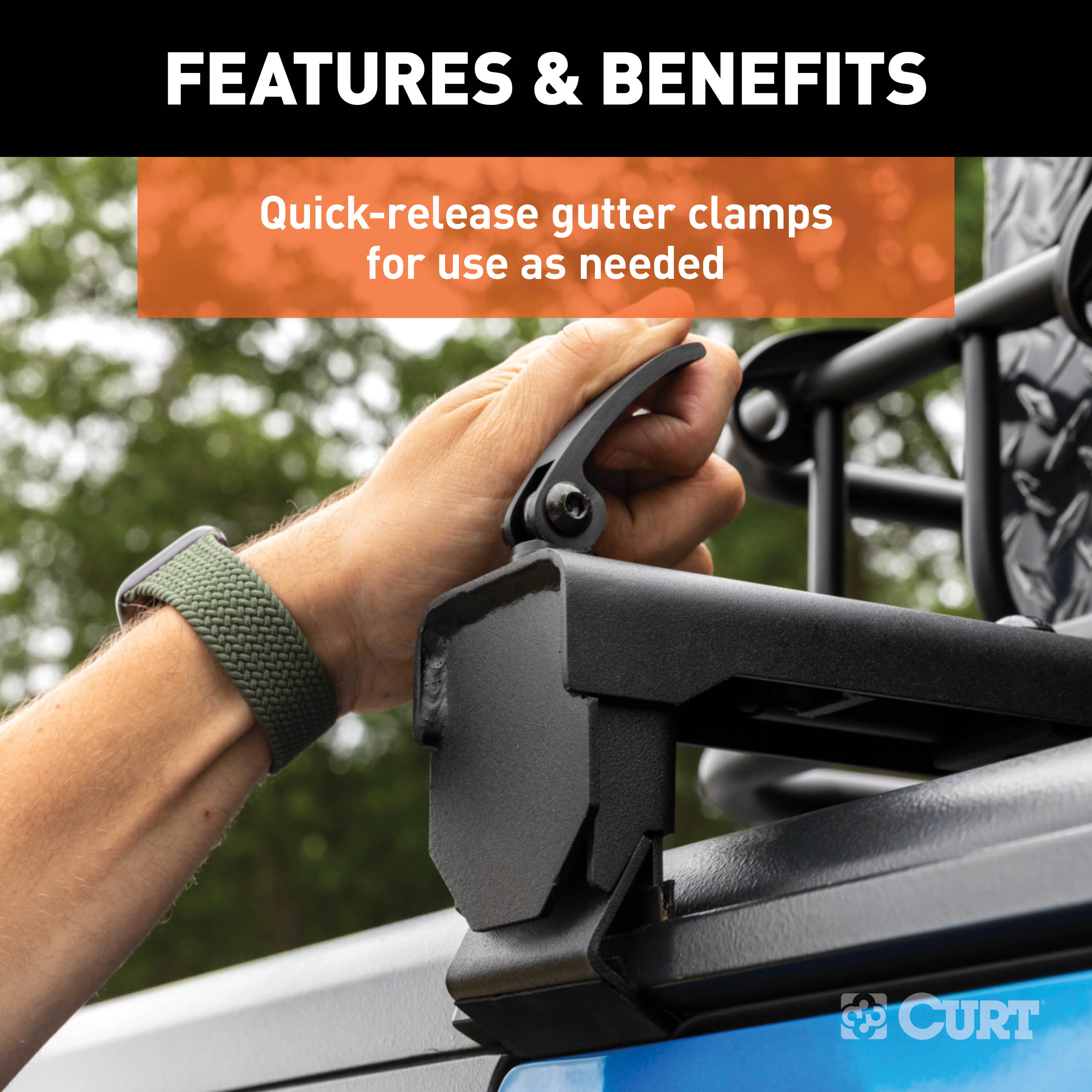 CURT 18119 Black Steel Quick-Release Roof Rack Crossbars, Fits Select Jeep Wrangler JK thumbnail 3