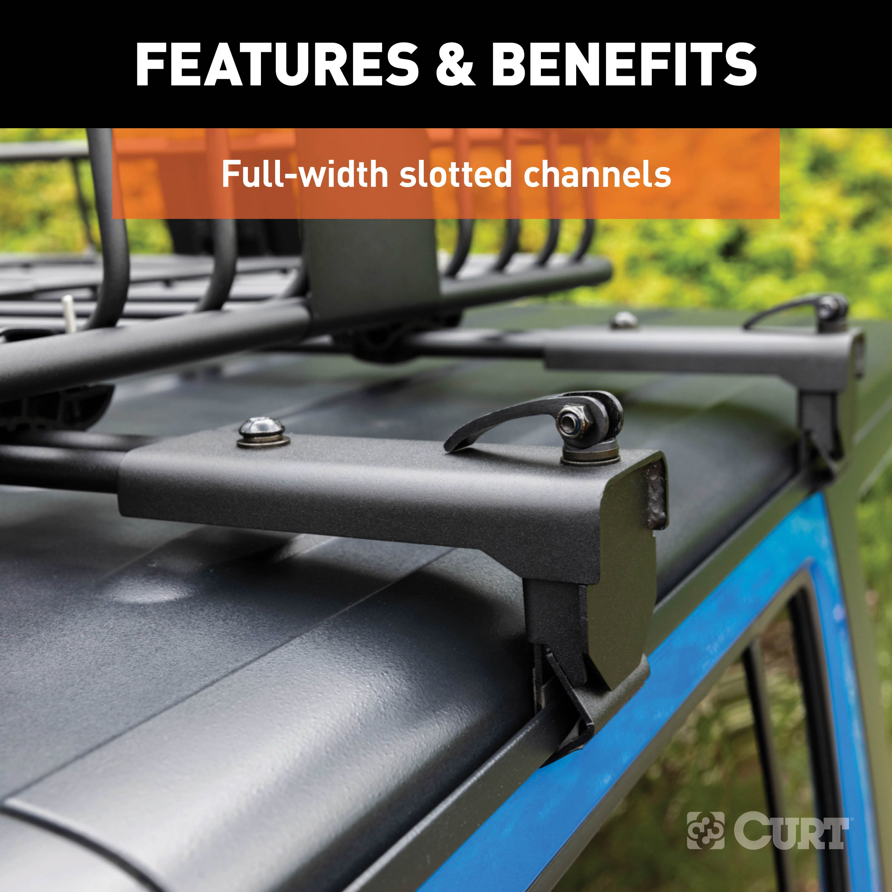 CURT 18119 Black Steel Quick-Release Roof Rack Crossbars, Fits Select Jeep Wrangler JK thumbnail 4