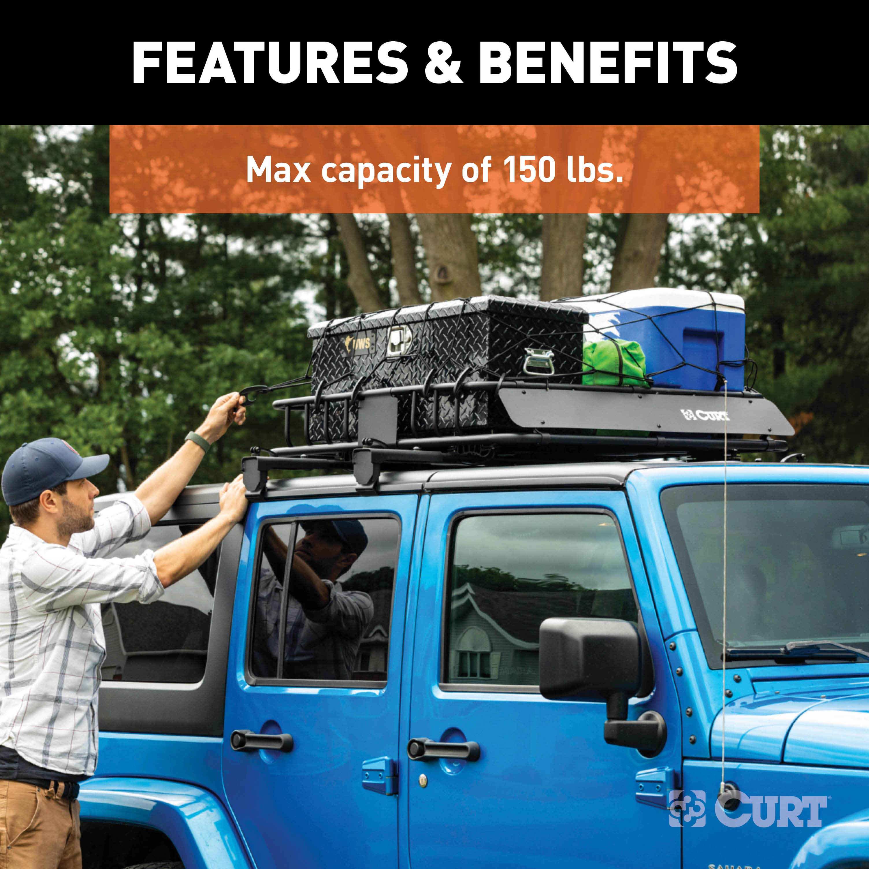 CURT 18119 Black Steel Quick-Release Roof Rack Crossbars, Fits Select Jeep Wrangler JK thumbnail 5