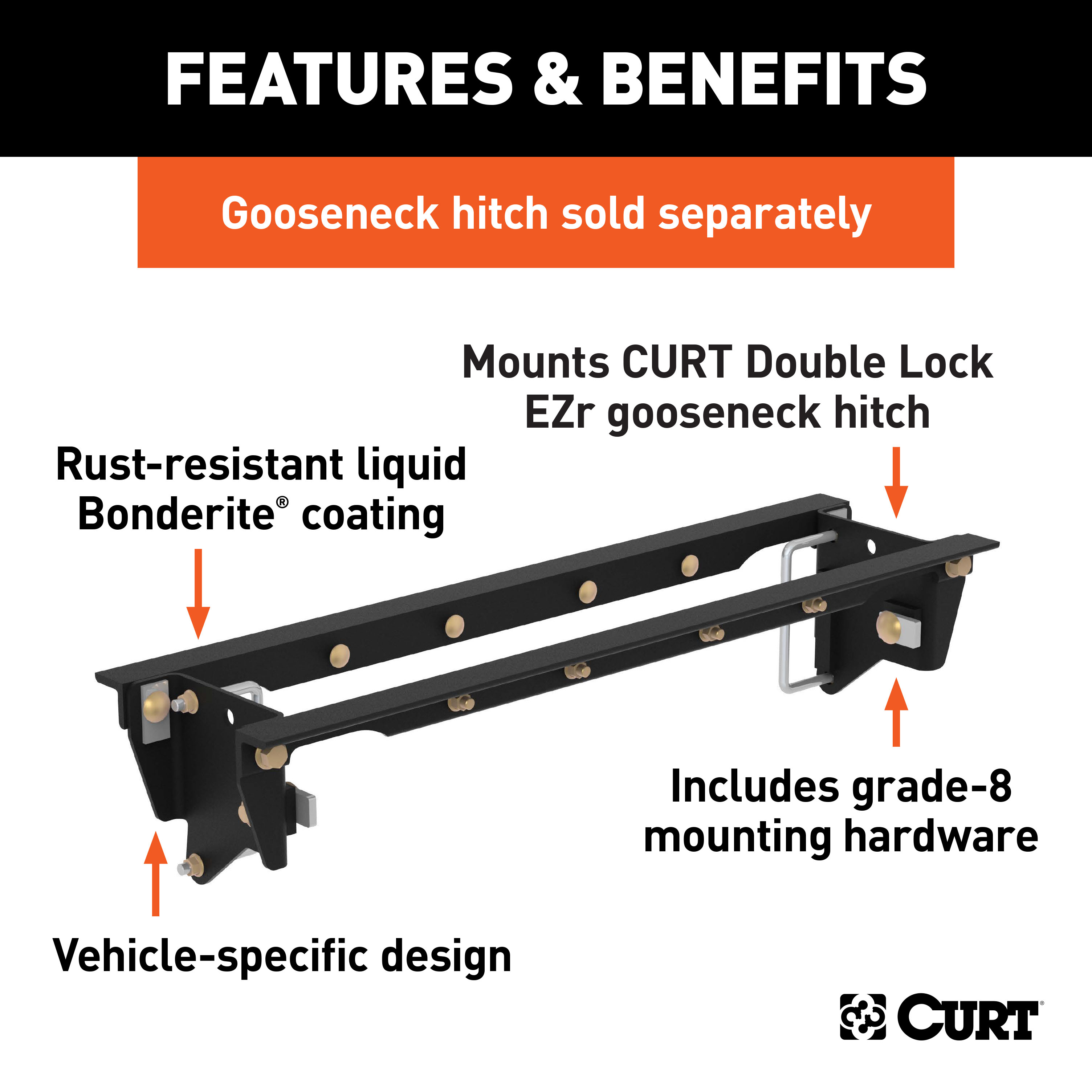 CURT 60647 Double Lock EZr Gooseneck Installation Brackets, Fits Select Ford F-250, F-350 Super Duty thumbnail 3