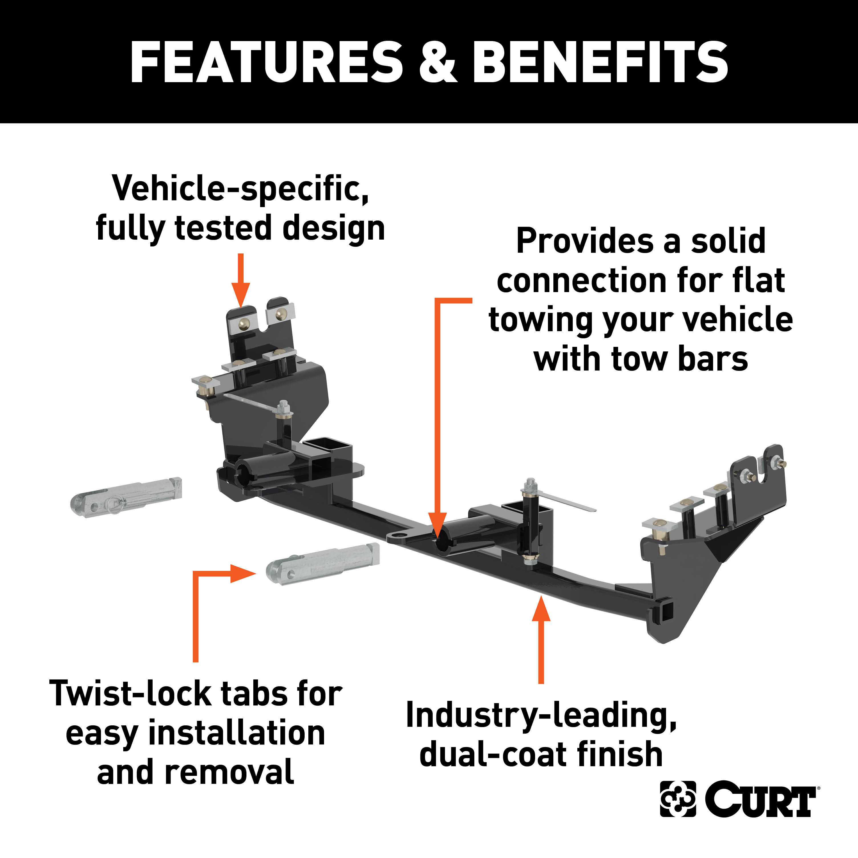 CURT 70135 Custom Tow Bar Base Plate Brackets for Dinghy Towing, Fits Select Ford Flex thumbnail 1