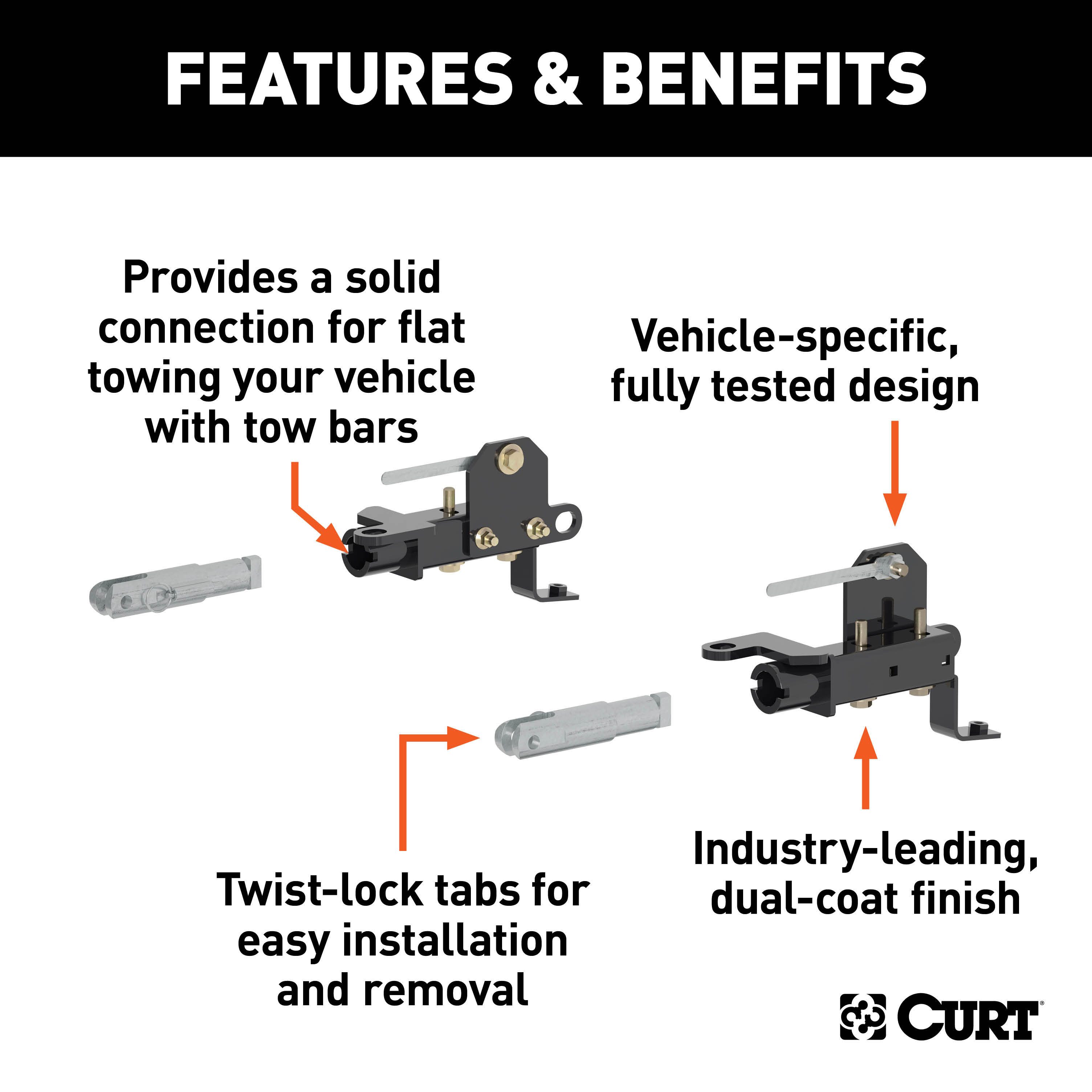 CURT 70127 Custom Tow Bar Base Plate Brackets for Dinghy Towing, Fits Select Ford Ranger thumbnail 1