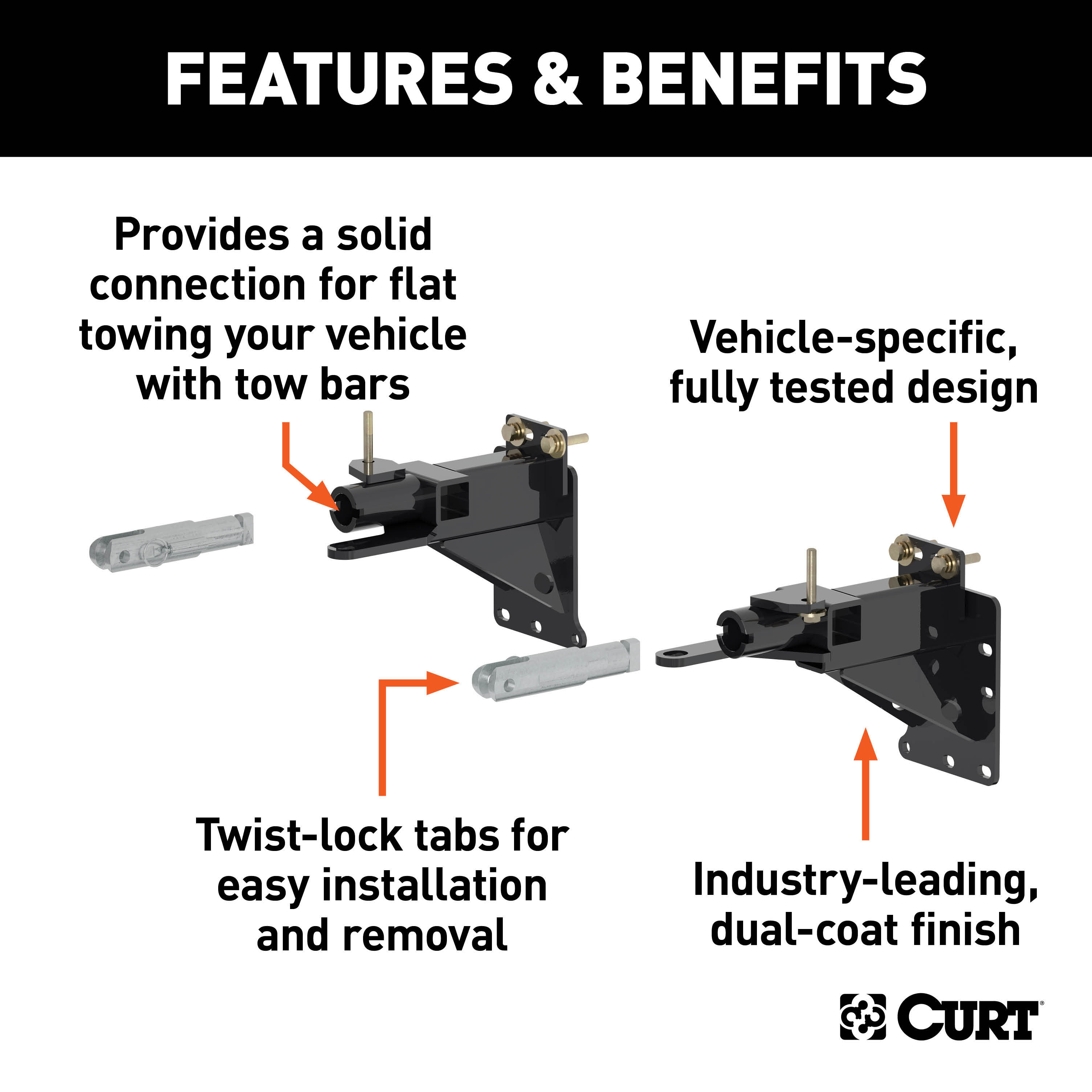 CURT 70134 Custom Tow Bar Base Plate Brackets for Dinghy Towing, Fits Select Jeep Cherokee thumbnail 1