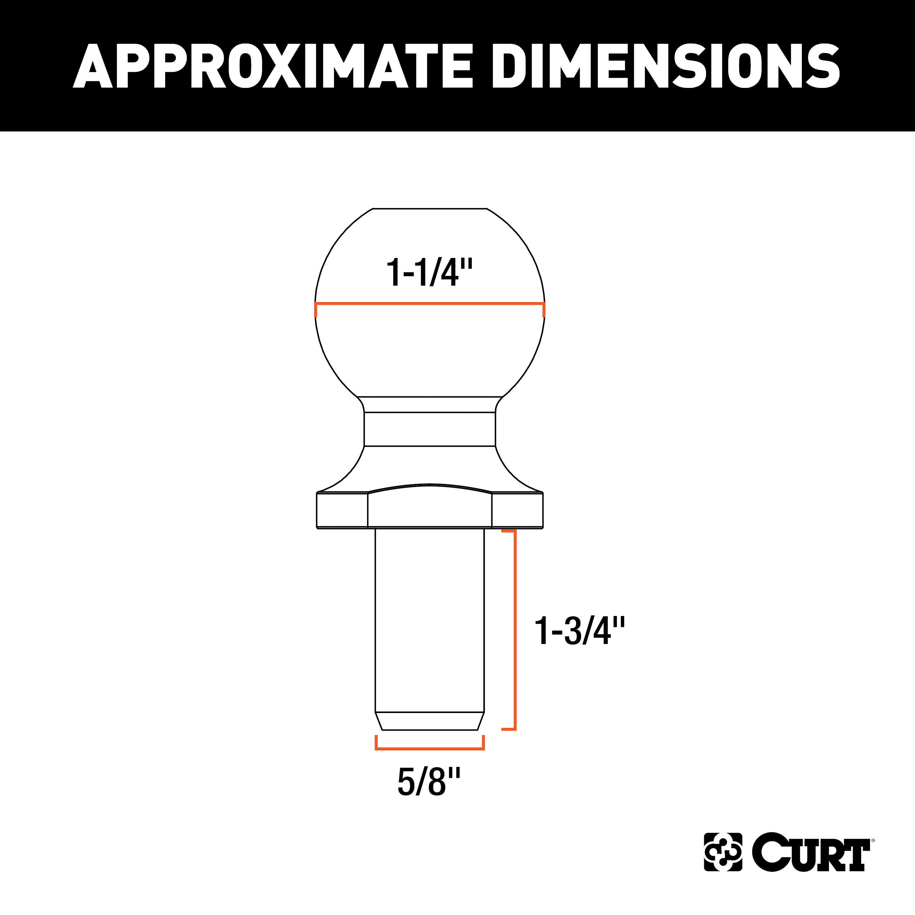 CURT 40010 Replacement Trailer Sway Control Ball, 1-1/4-Inch Diameter, 5/8 x 1-3/4-In Shank, Packaged thumbnail 2