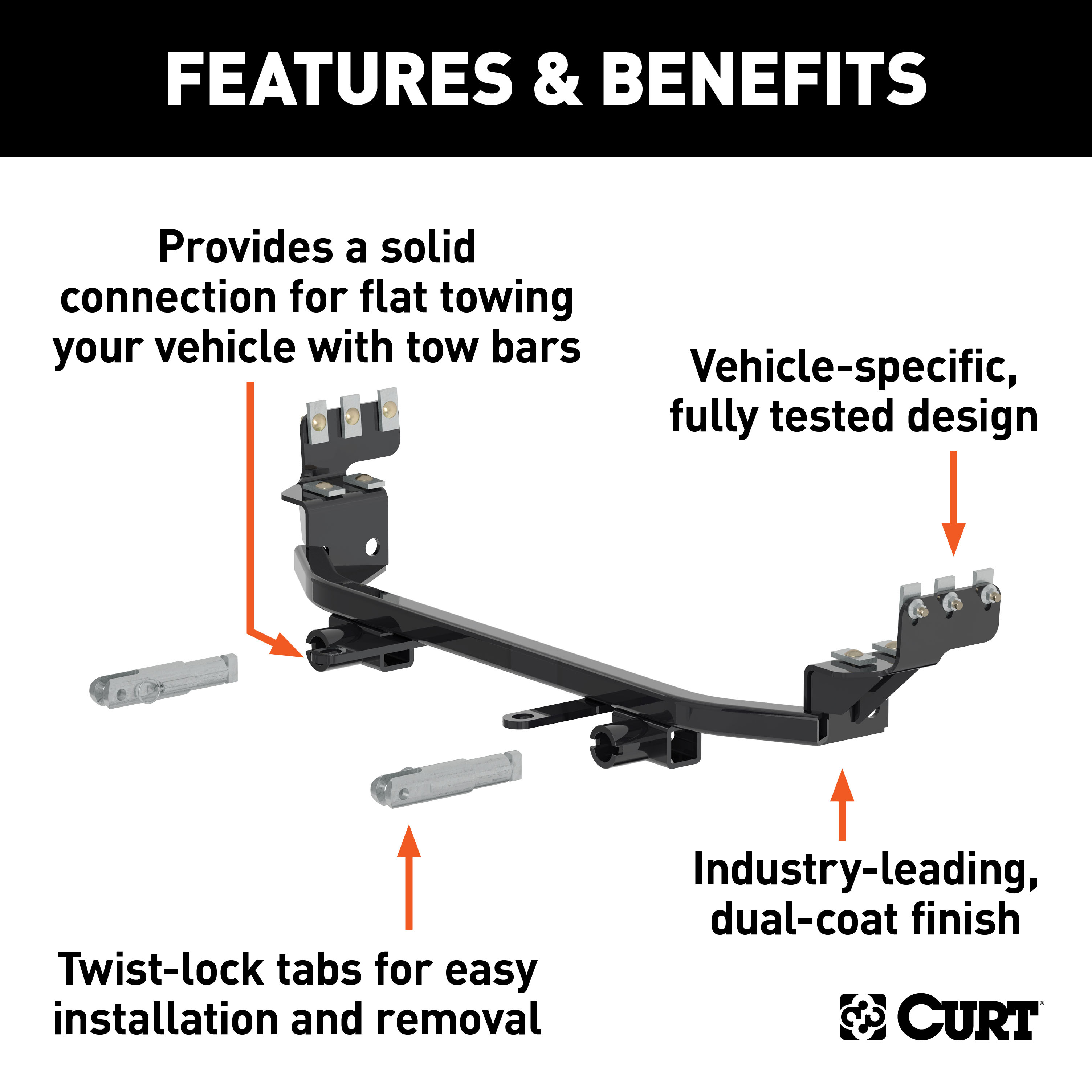 CURT 70113 Custom Tow Bar Base Plate Brackets for Dinghy Towing, Fits Select Ford Focus thumbnail 1