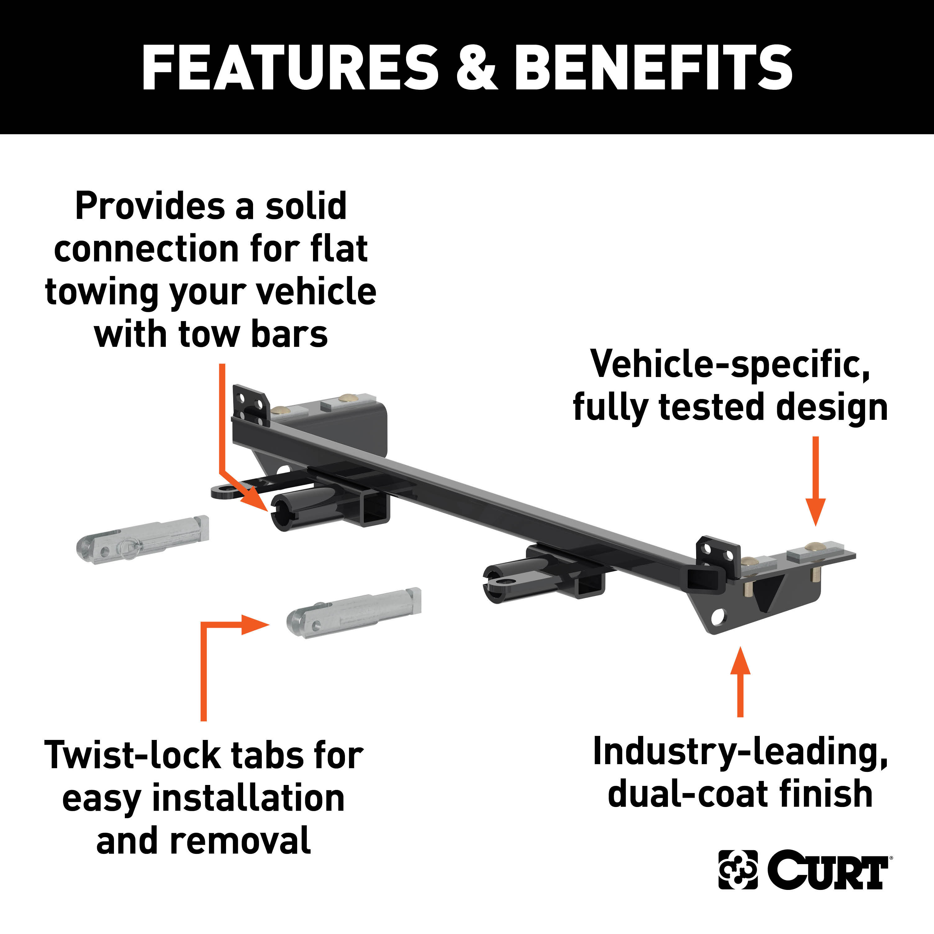 CURT 70124 Custom Tow Bar Base Plate Brackets for Dinghy Towing, Fits Select Buick Enclave thumbnail 1