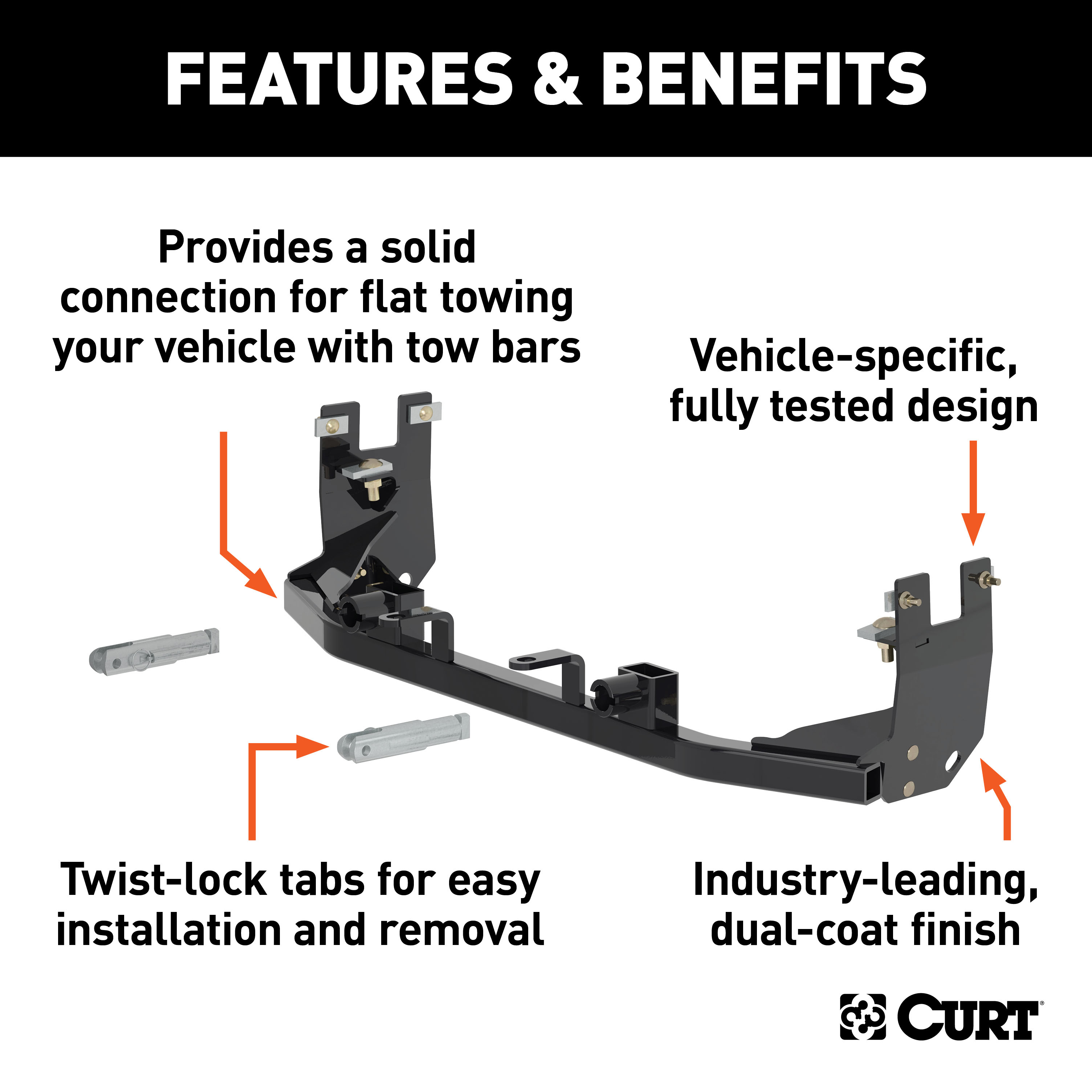 CURT 70114 Custom Tow Bar Base Plate Brackets for Dinghy Towing, Fits Select Ford Explorer thumbnail 1