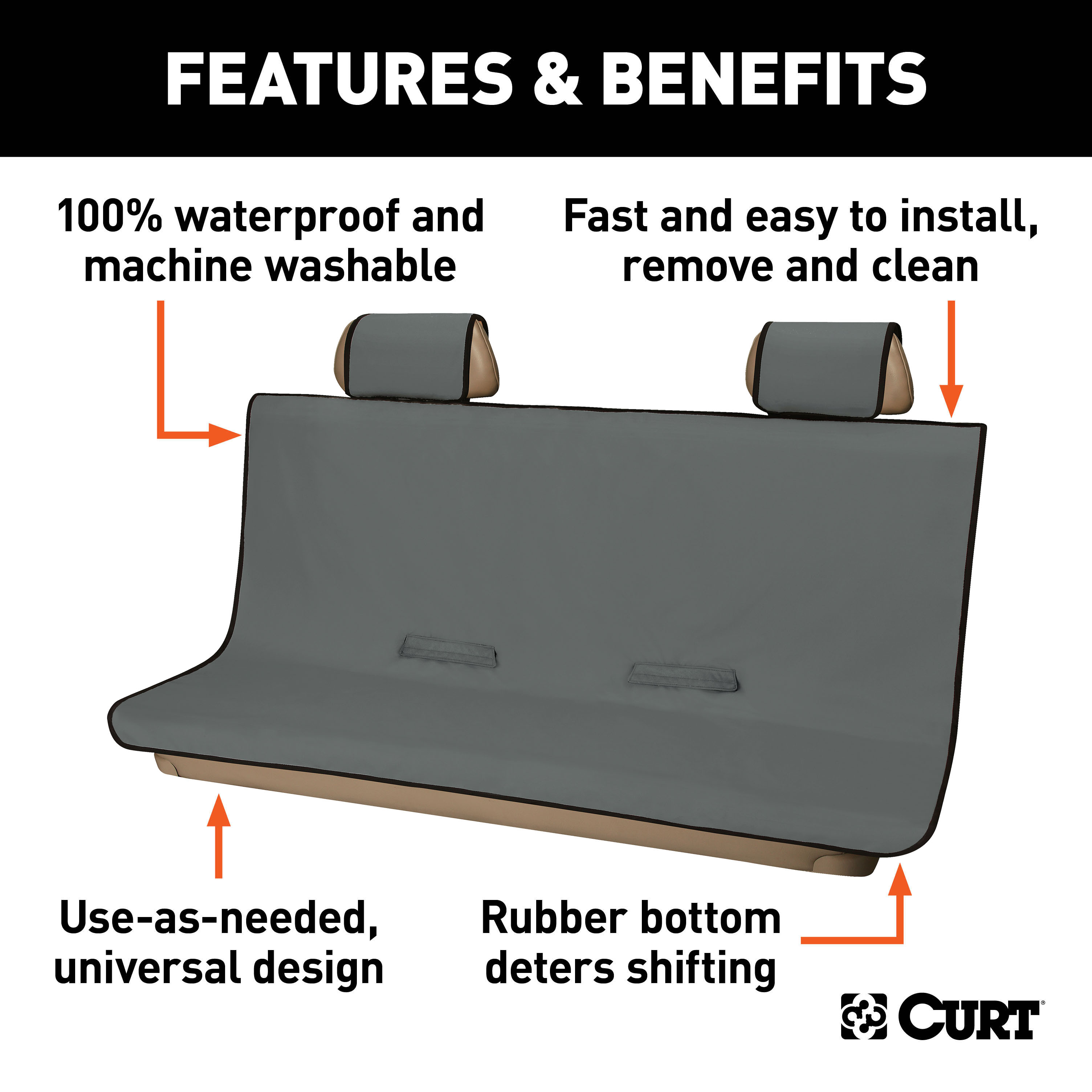 CURT 18520 Seat Defender 58-Inch x 63-Inch Grey Waterproof Universal Extra-Large Bench Truck Seat Cover Protector thumbnail 1