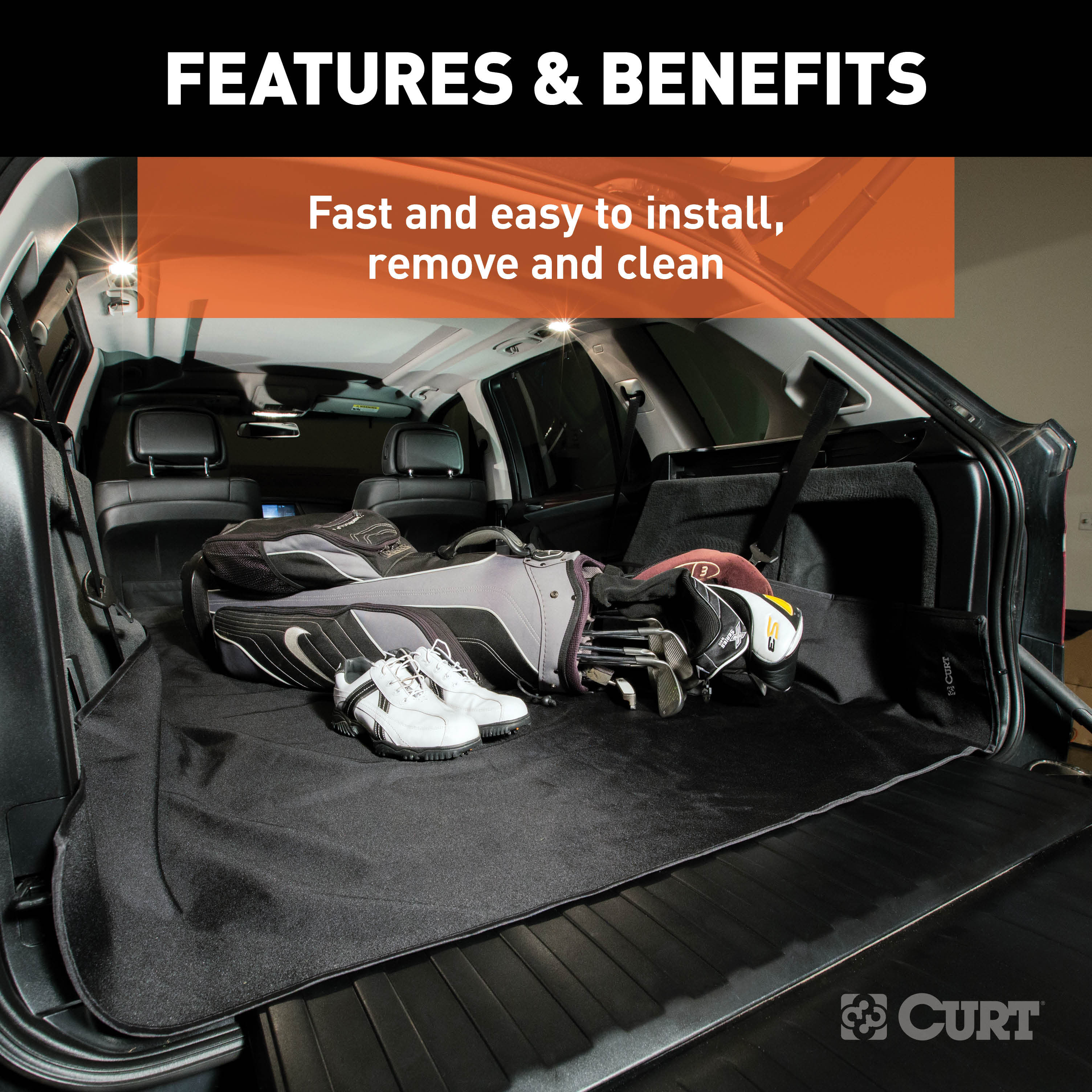 CURT 18530 Seat Defender 60 x 60-Inch Black Waterproof Cargo Mat Trunk Liner Protector thumbnail 3