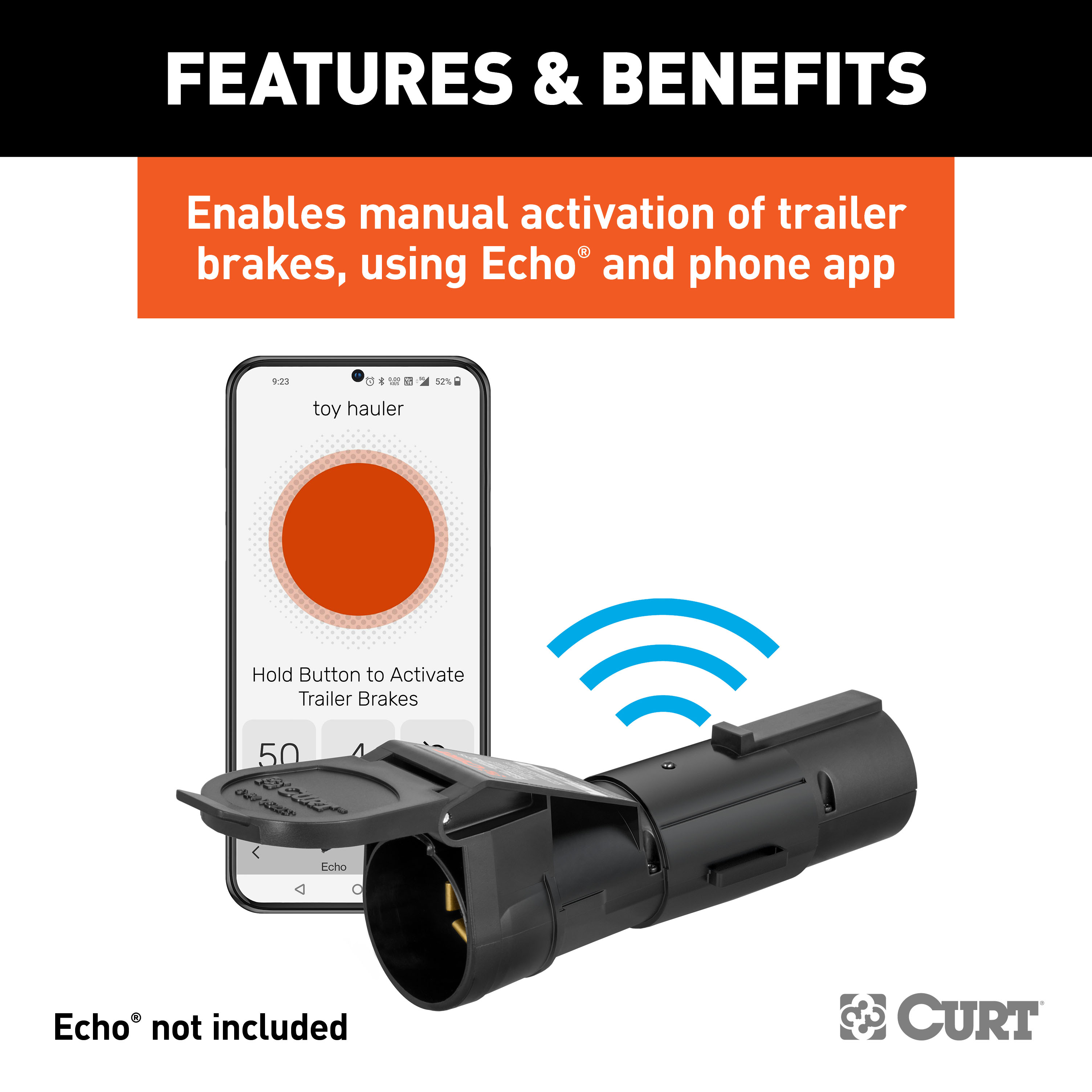 CURT 51189 Manual Override Bluetooth Button for Echo Trailer Brake Controllers, Powered by Flic thumbnail 2