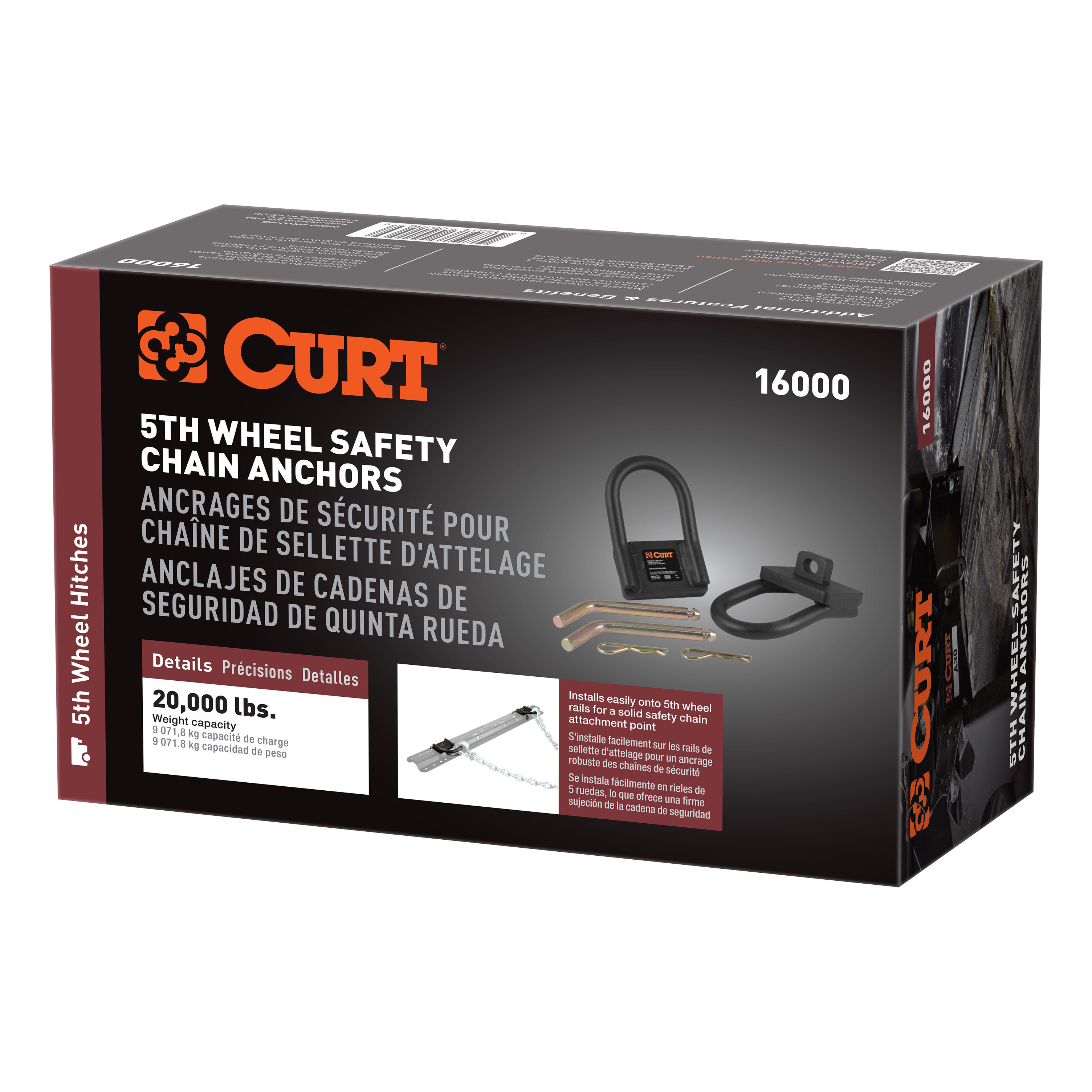 CURT 16000 5th Wheel Hitch Safety Chain Anchors, Fits Industry-Standard Rails thumbnail 5