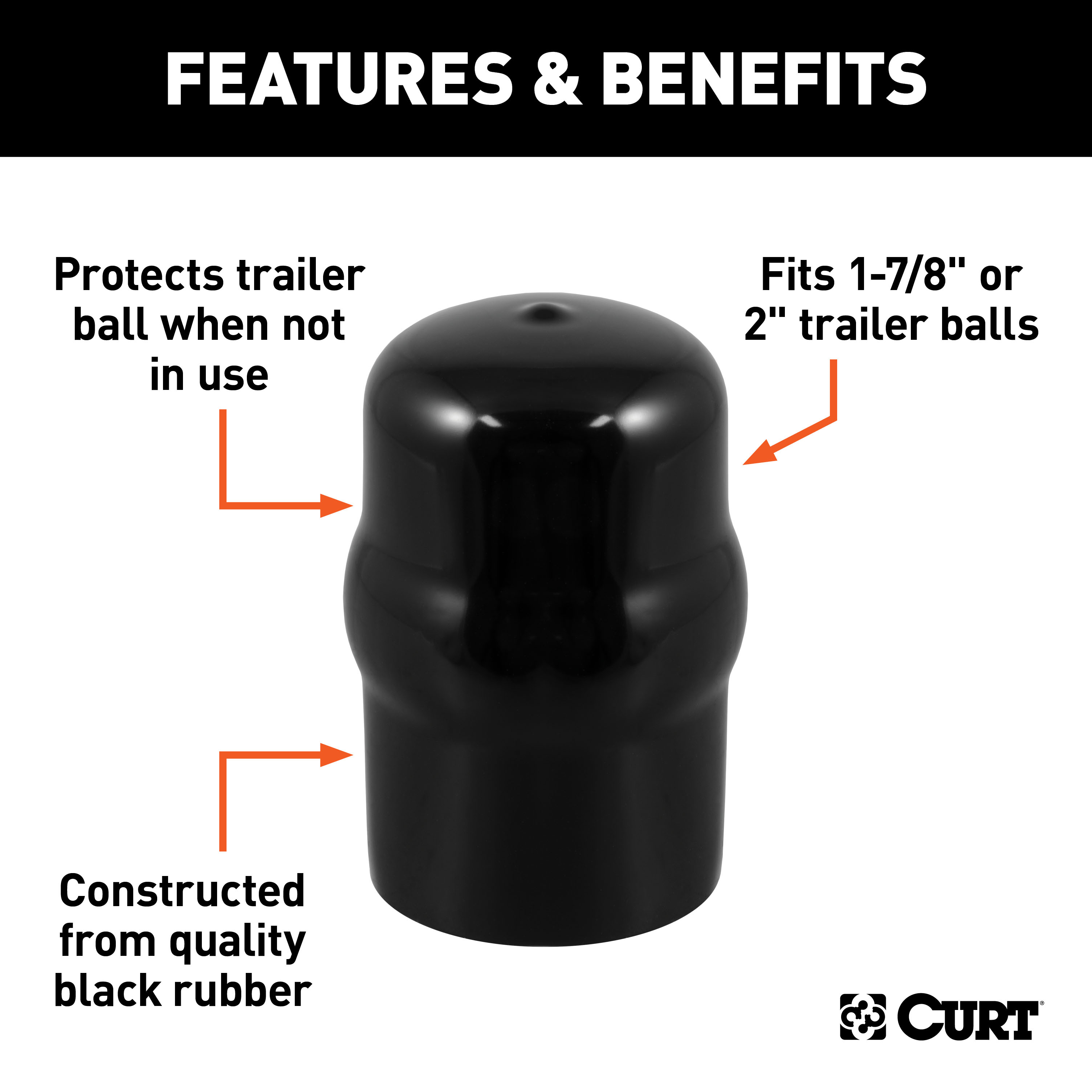 CURT 21800 Black Rubber Trailer Hitch Ball Cover, 1-7/8 or 2-Inch Diameter thumbnail 1