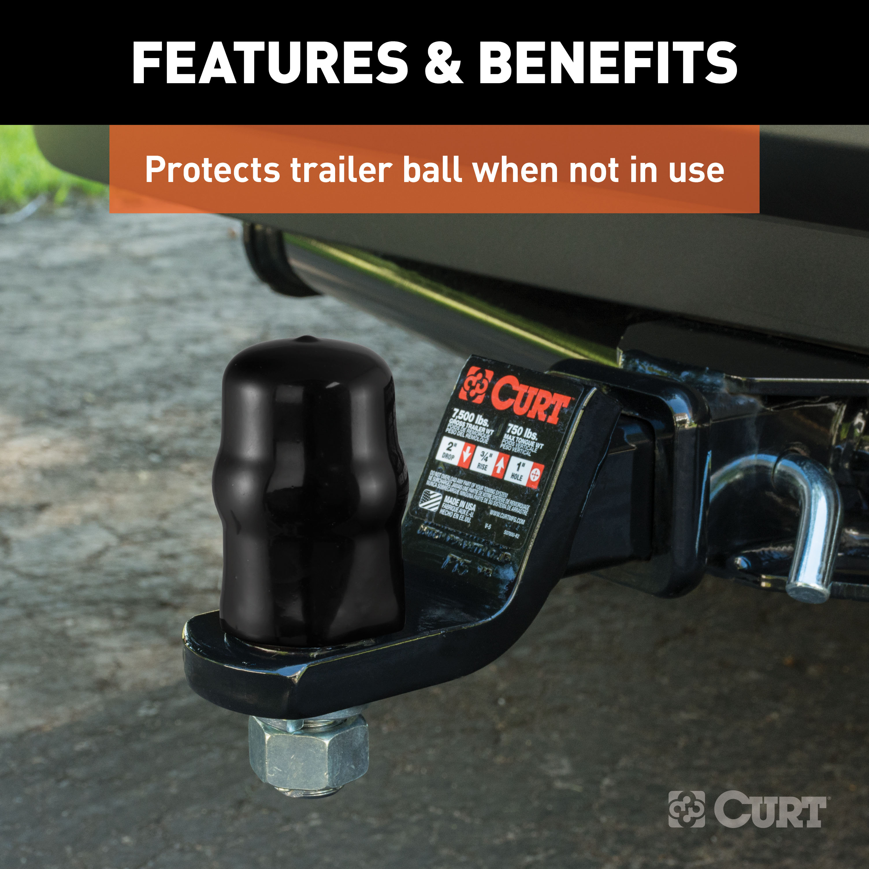 CURT 21800 Black Rubber Trailer Hitch Ball Cover, 1-7/8 or 2-Inch Diameter thumbnail 2