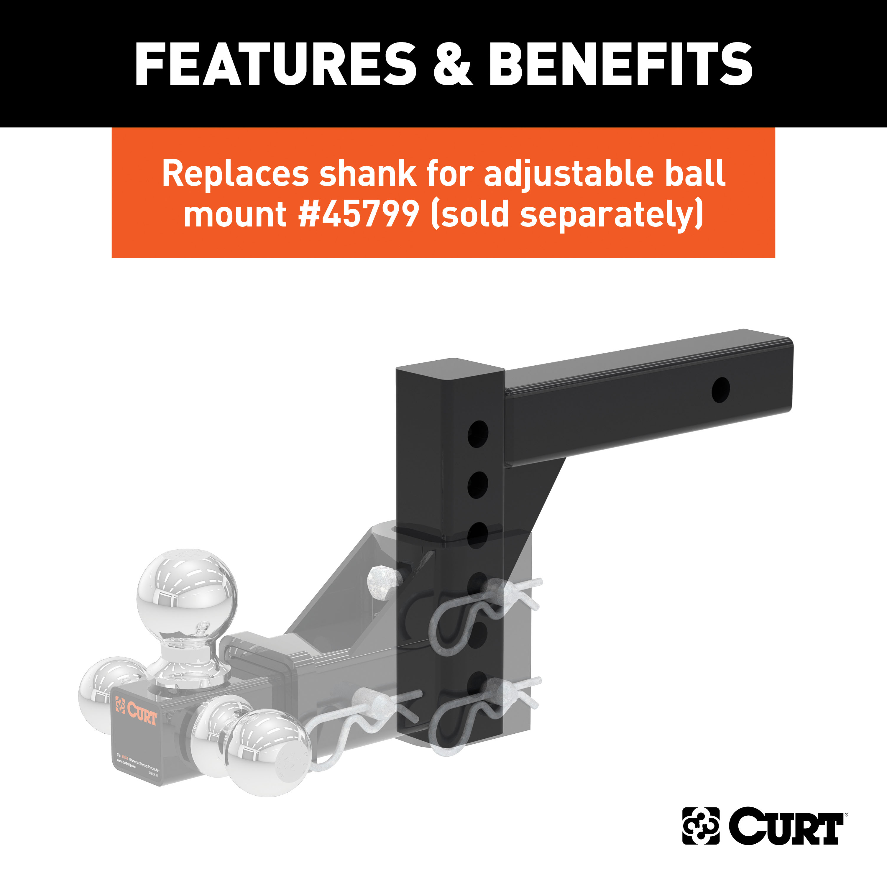 CURT 45059 Replacement Shank for Adjustable Trailer Hitch Ball Mount #45799 or #45049, Fits 2-Inch Receiver thumbnail 2