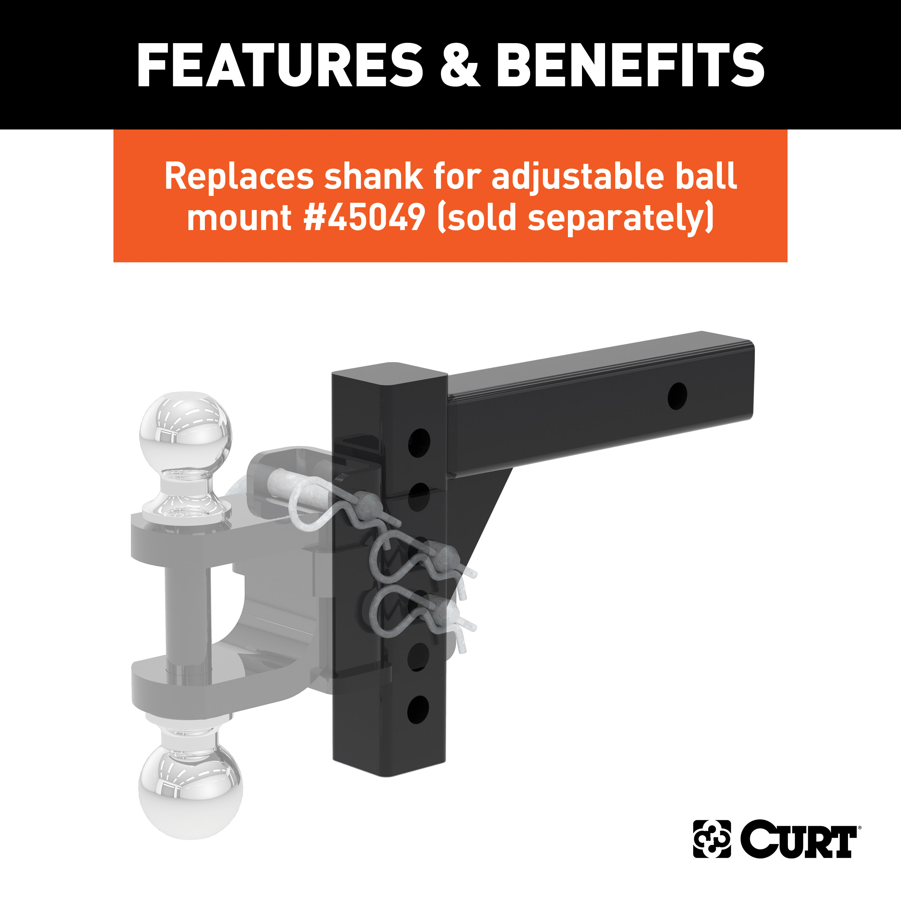 CURT 45059 Replacement Shank for Adjustable Trailer Hitch Ball Mount #45799 or #45049, Fits 2-Inch Receiver thumbnail 3
