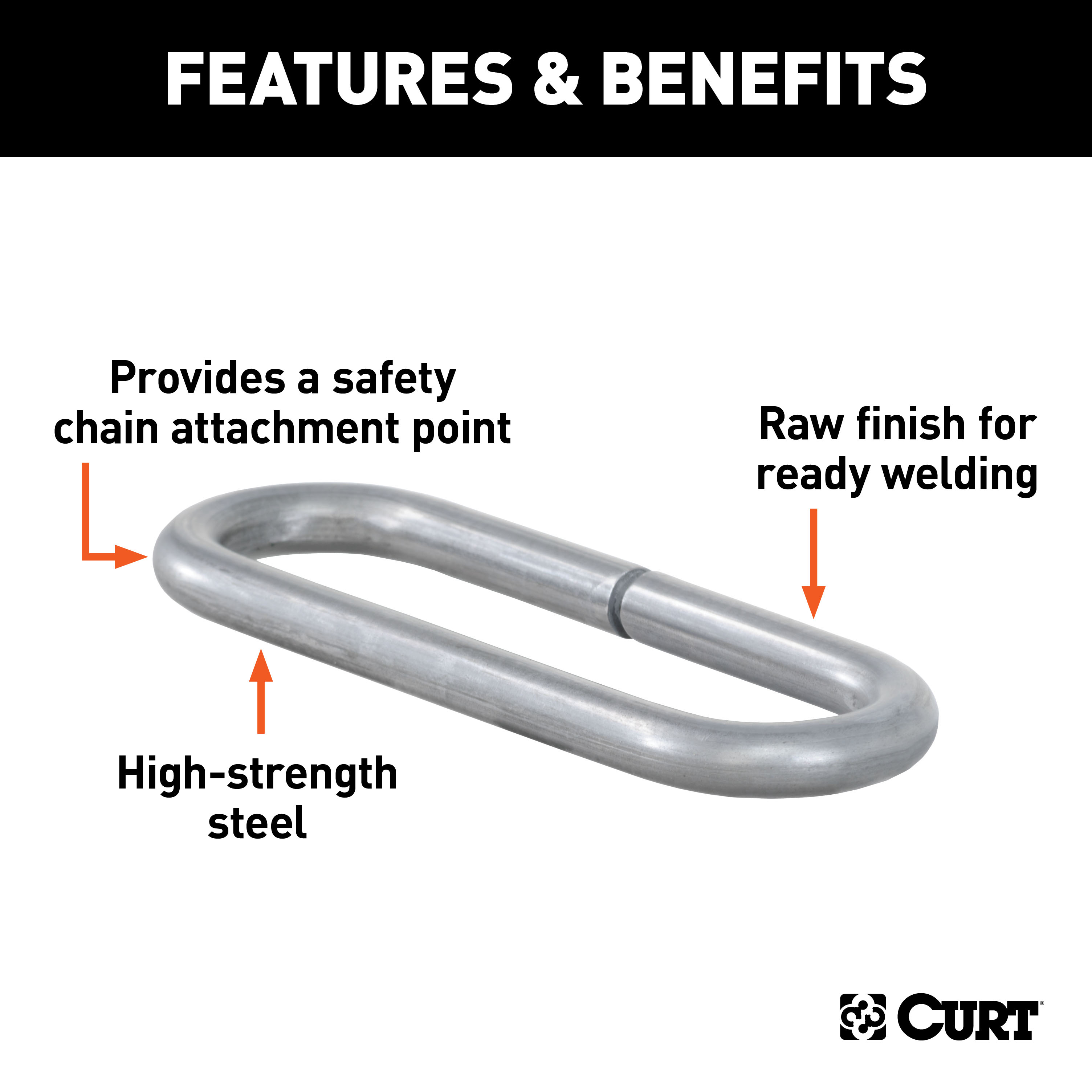 CURT 49950 Weld-On Raw Steel Safety Chain Loop, 10,000 lbs thumbnail 1