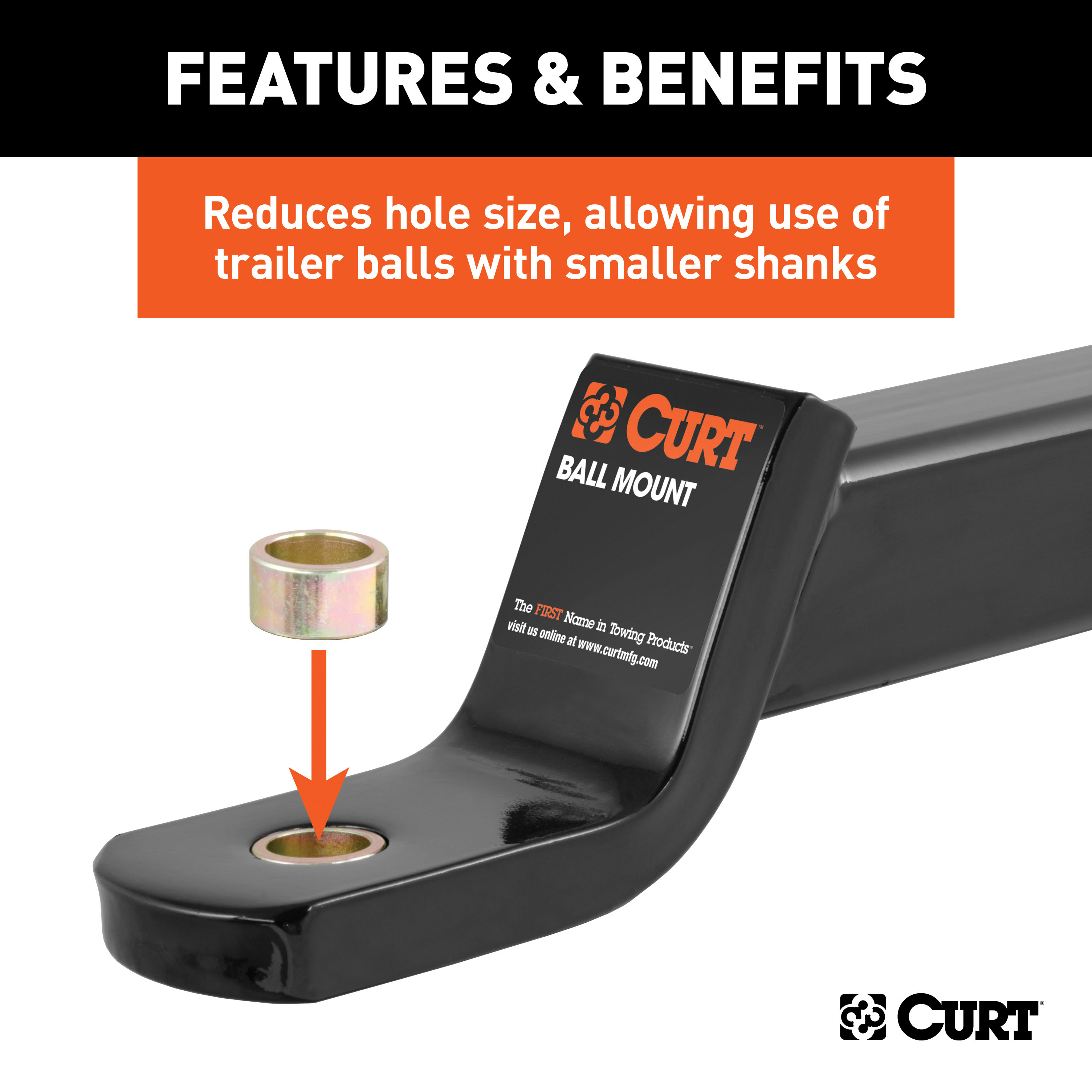 CURT 21101 Trailer Hitch Ball Hole Reducer Bushing, Reduces 1-Inch Diameter to 3/4-Inch Stem thumbnail 2