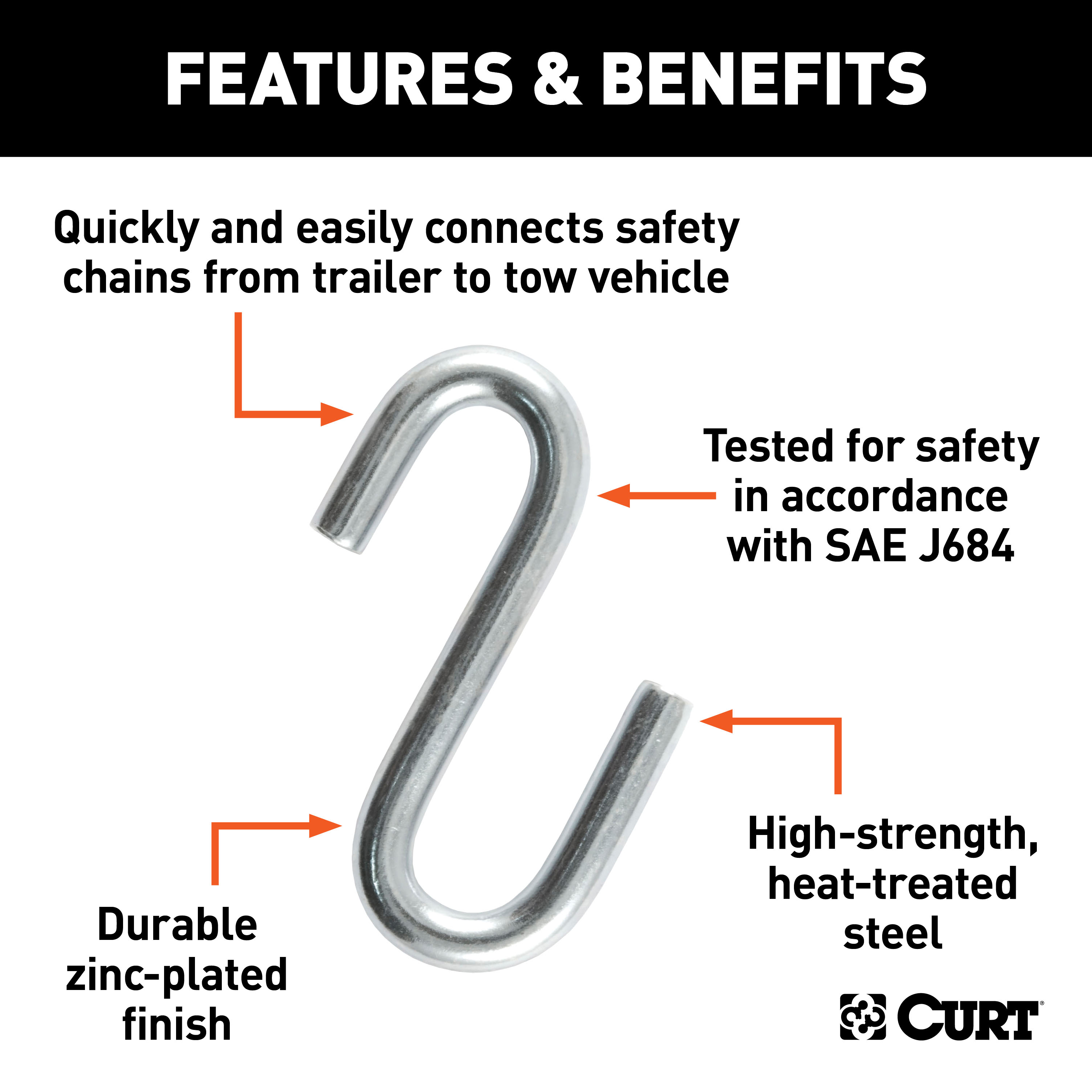 CURT 81260 3/8-Inch Certified Trailer Safety Chain S-Hook, 2,000 lbs thumbnail 1
