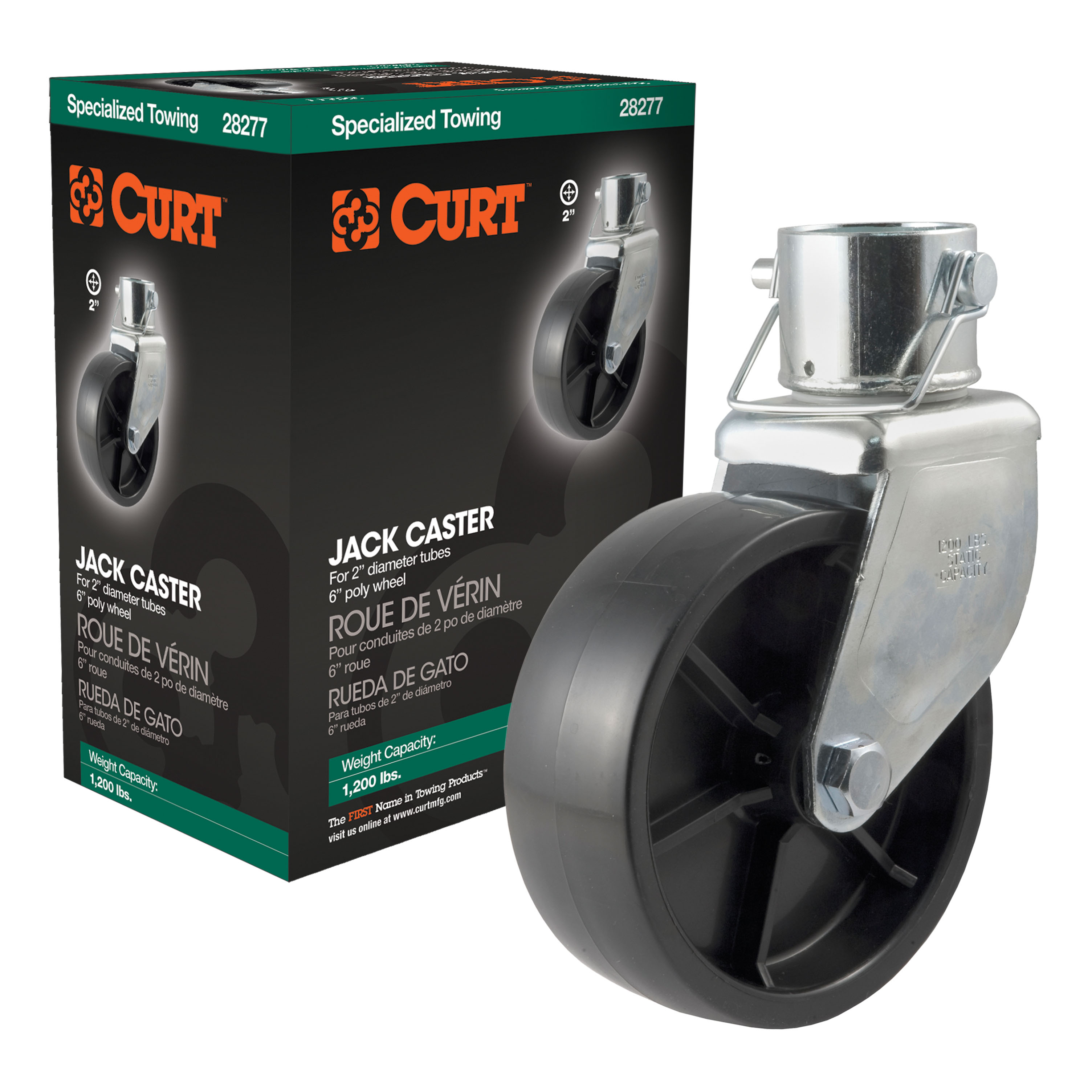 CURT 28277 6-Inch Caster Trailer Jack Wheel Replacement, Fits 2-In Tube, 1,200 lbs thumbnail 0