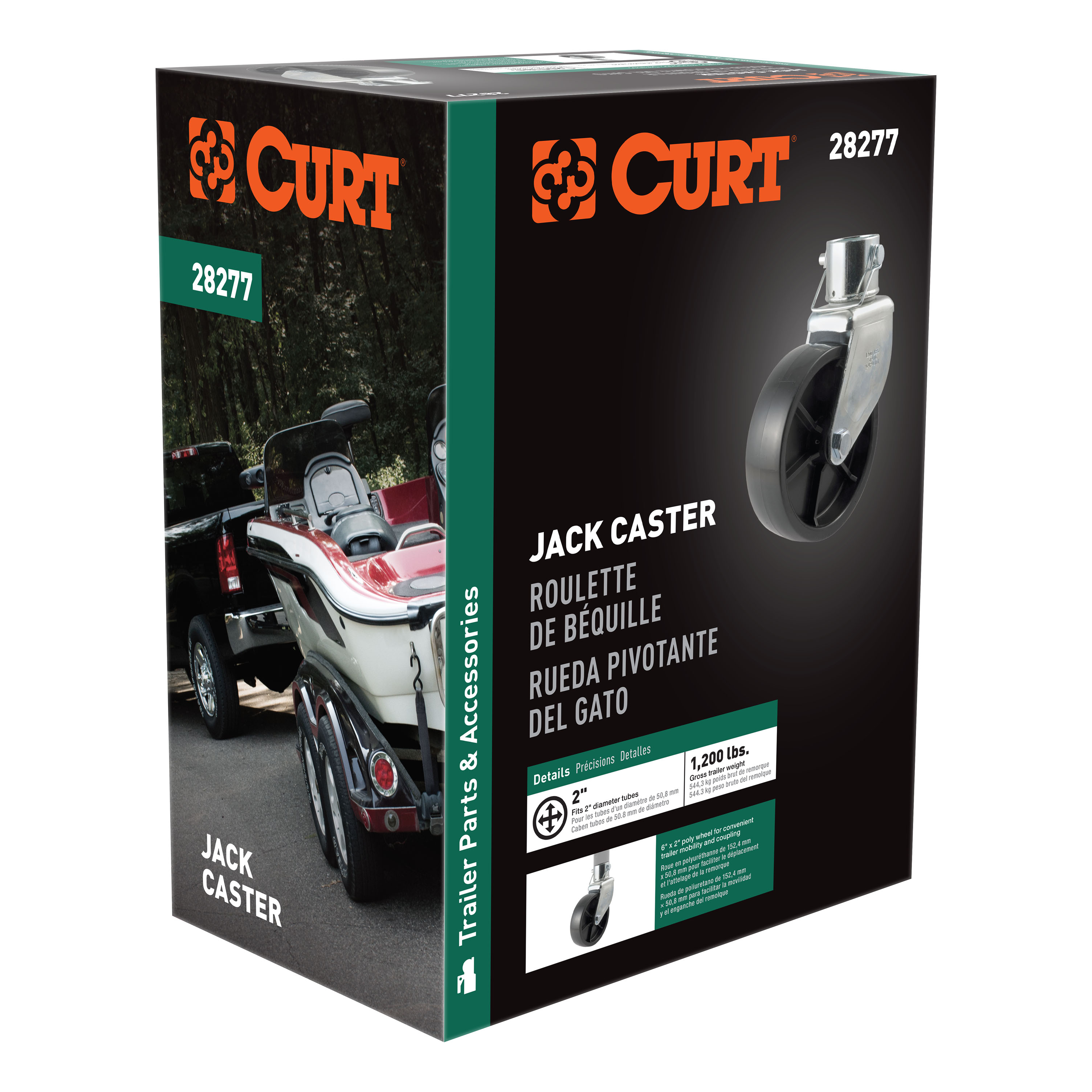CURT 28277 6-Inch Caster Trailer Jack Wheel Replacement, Fits 2-In Tube, 1,200 lbs thumbnail 3