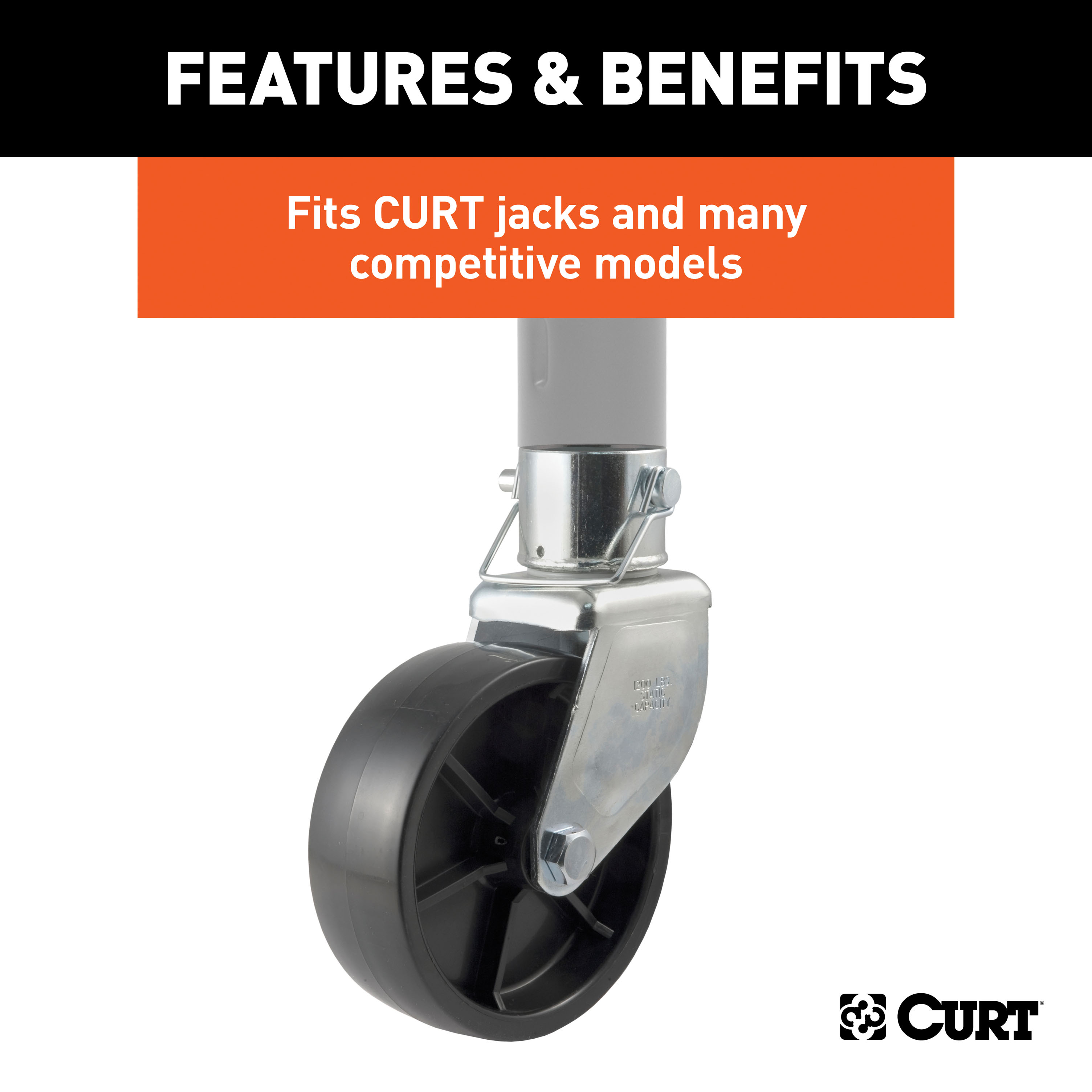 CURT 28277 6-Inch Caster Trailer Jack Wheel Replacement, Fits 2-In Tube, 1,200 lbs thumbnail 2