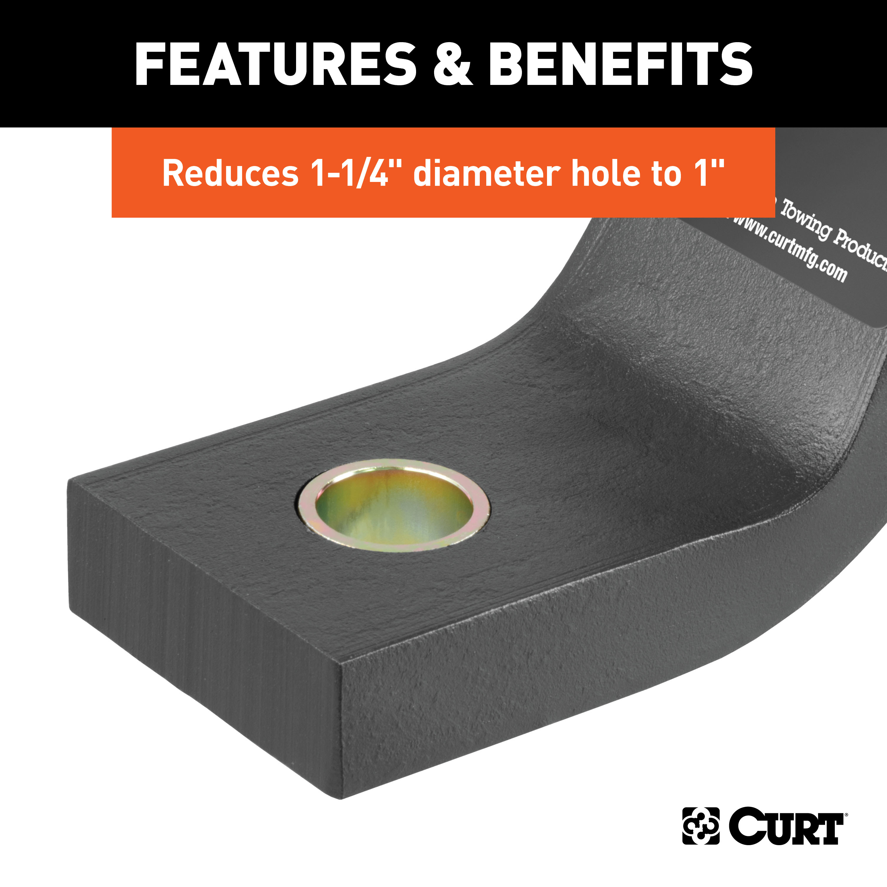 CURT 21201 Trailer Hitch Ball Hole Reducer Bushing, Reduces 1-1/4-Inch Diameter to 1-Inch Stem thumbnail 3