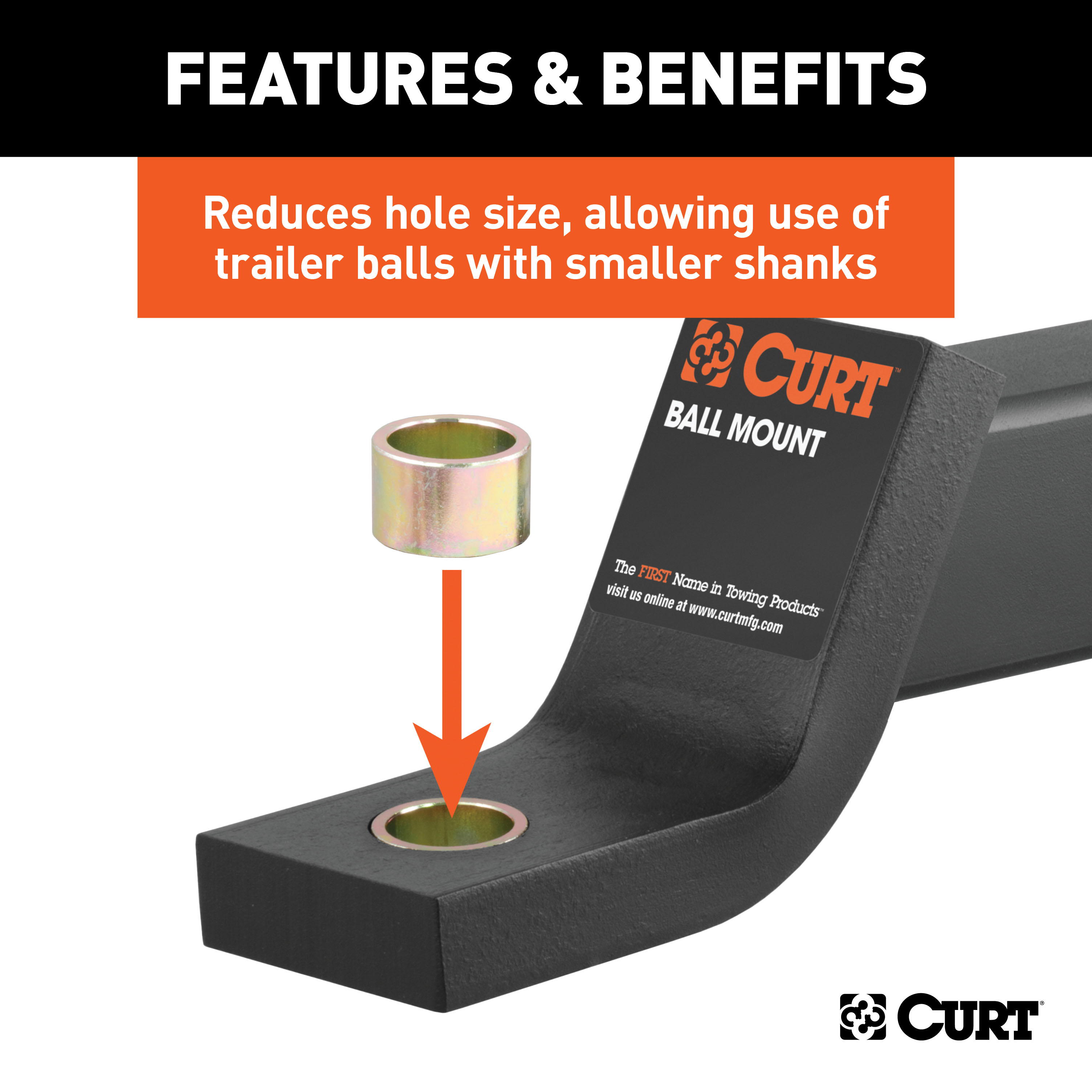 CURT 21201 Trailer Hitch Ball Hole Reducer Bushing, Reduces 1-1/4-Inch Diameter to 1-Inch Stem thumbnail 2