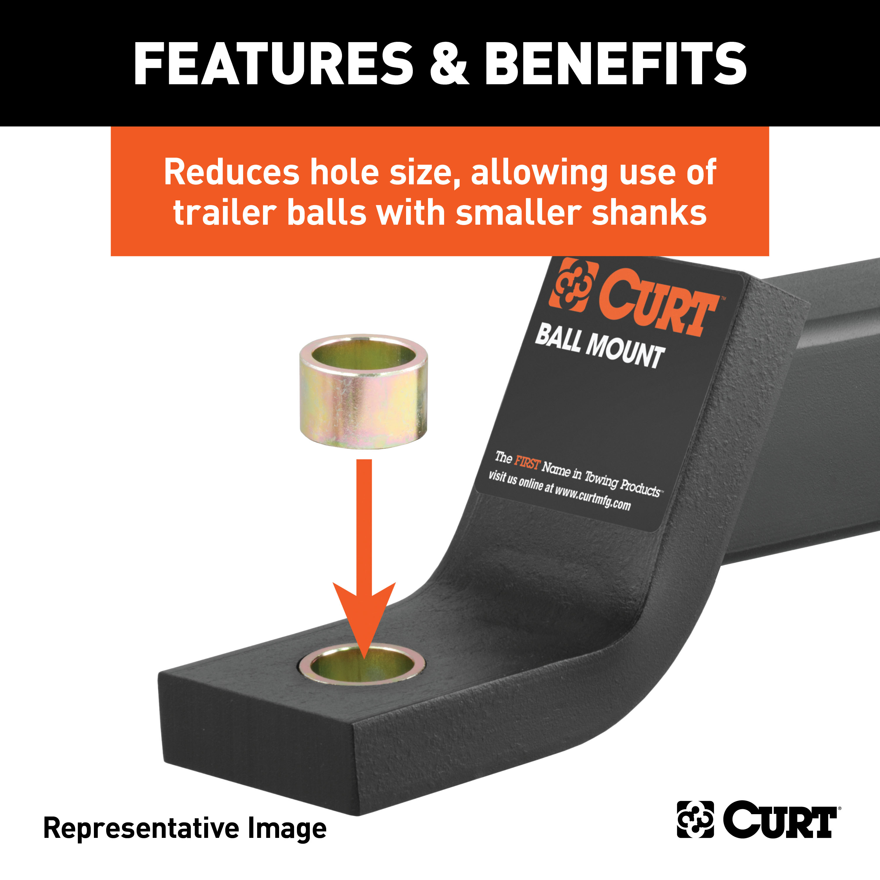 CURT 21300 Trailer Hitch Ball Hole Reducer Bushing, Reduces 1-3/8-Inch Diameter to 1-1/4-Inch Stem thumbnail 2