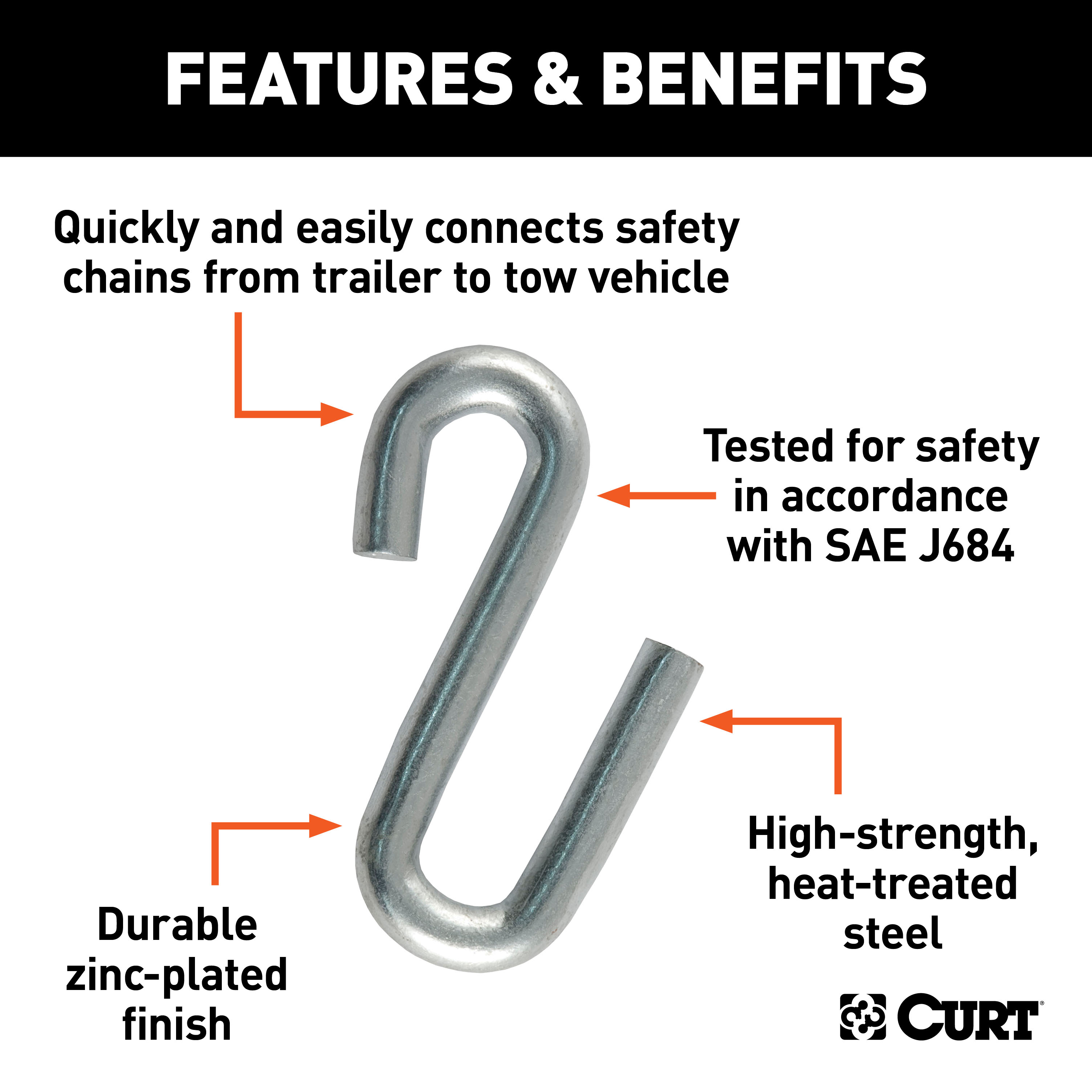 CURT 81270 7/16-Inch Certified Trailer Safety Chain S-Hook, 5,000 lbs thumbnail 1