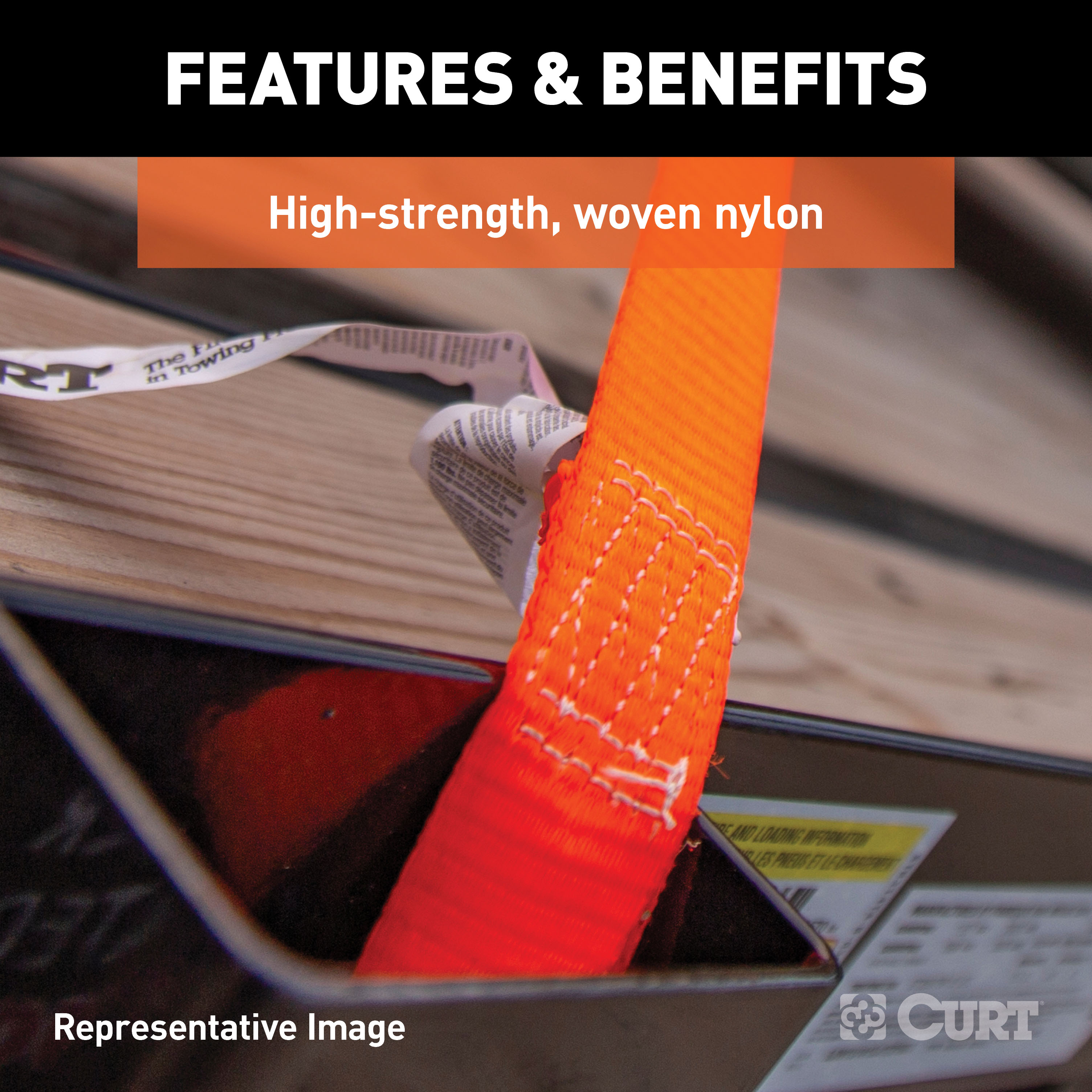 CURT 83026 1-Inch x 16-Foot Orange Nylon Ratchet Straps, 3,300 lbs. Break Strength, 2-Pack thumbnail 4