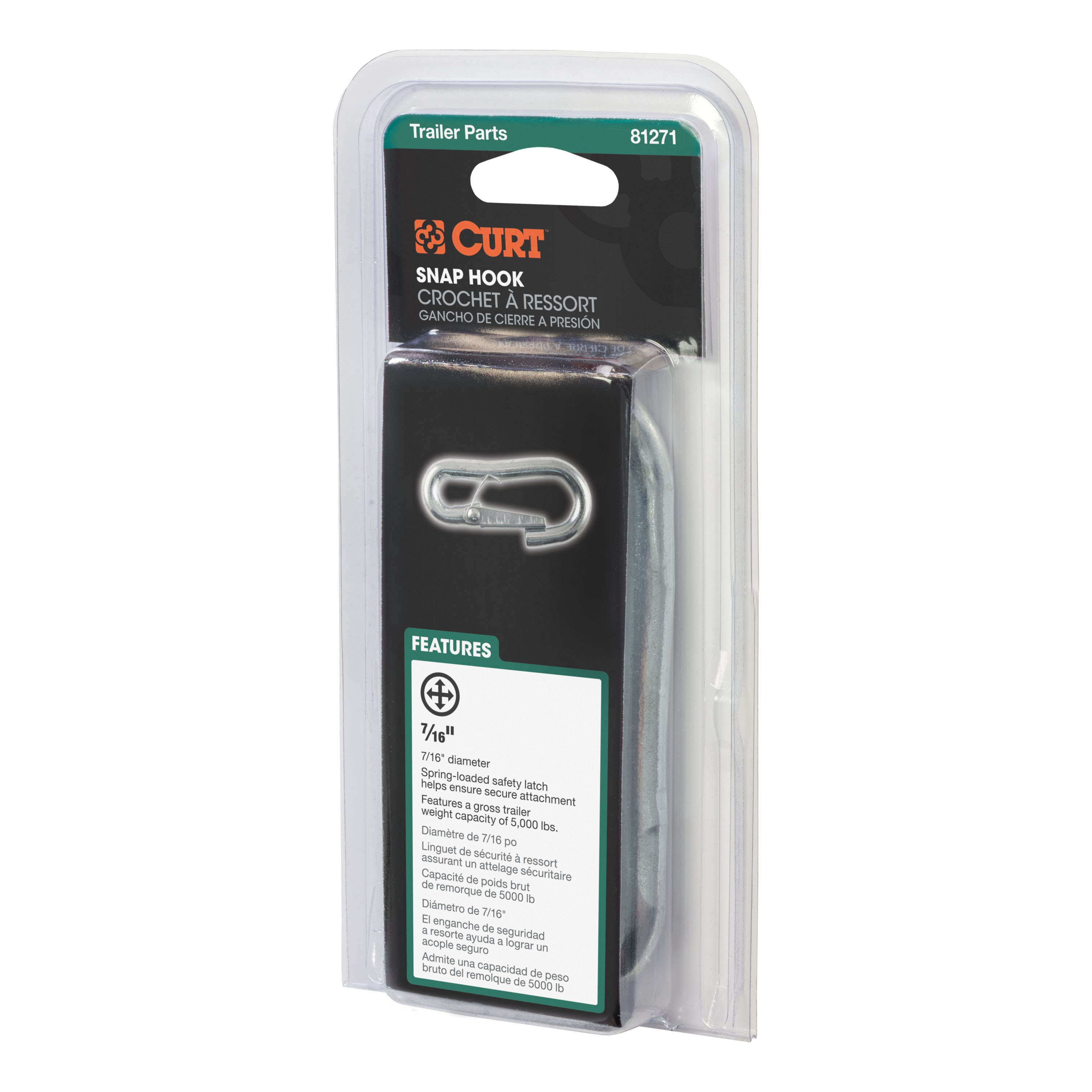 CURT 81271 Snap Hook Trailer Safety Chain Hook Carabiner Clip, 7/16-Inch Diameter, 5,000 lbs thumbnail 4