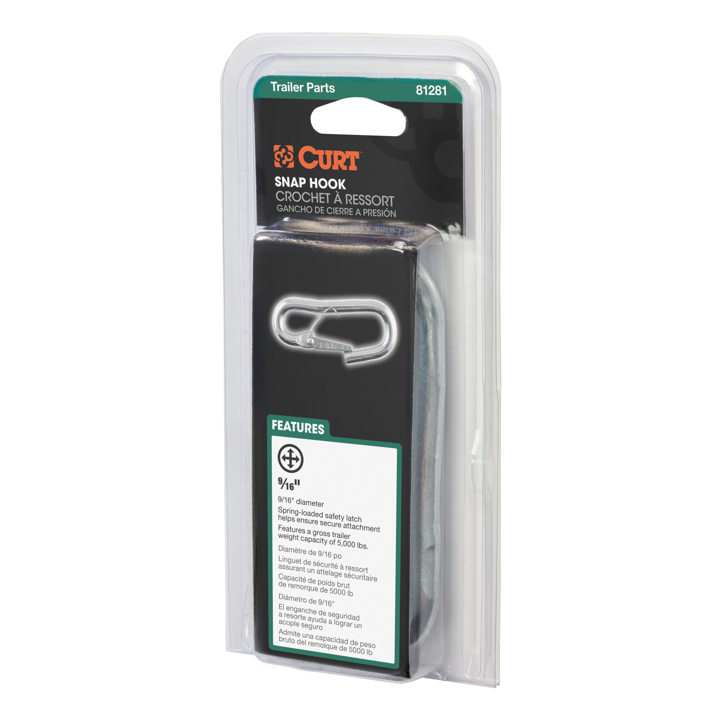 CURT 81281 Snap Hook Trailer Safety Chain Hook Carabiner Clip, 9/16-Inch Diameter, 5,000 lbs thumbnail 4
