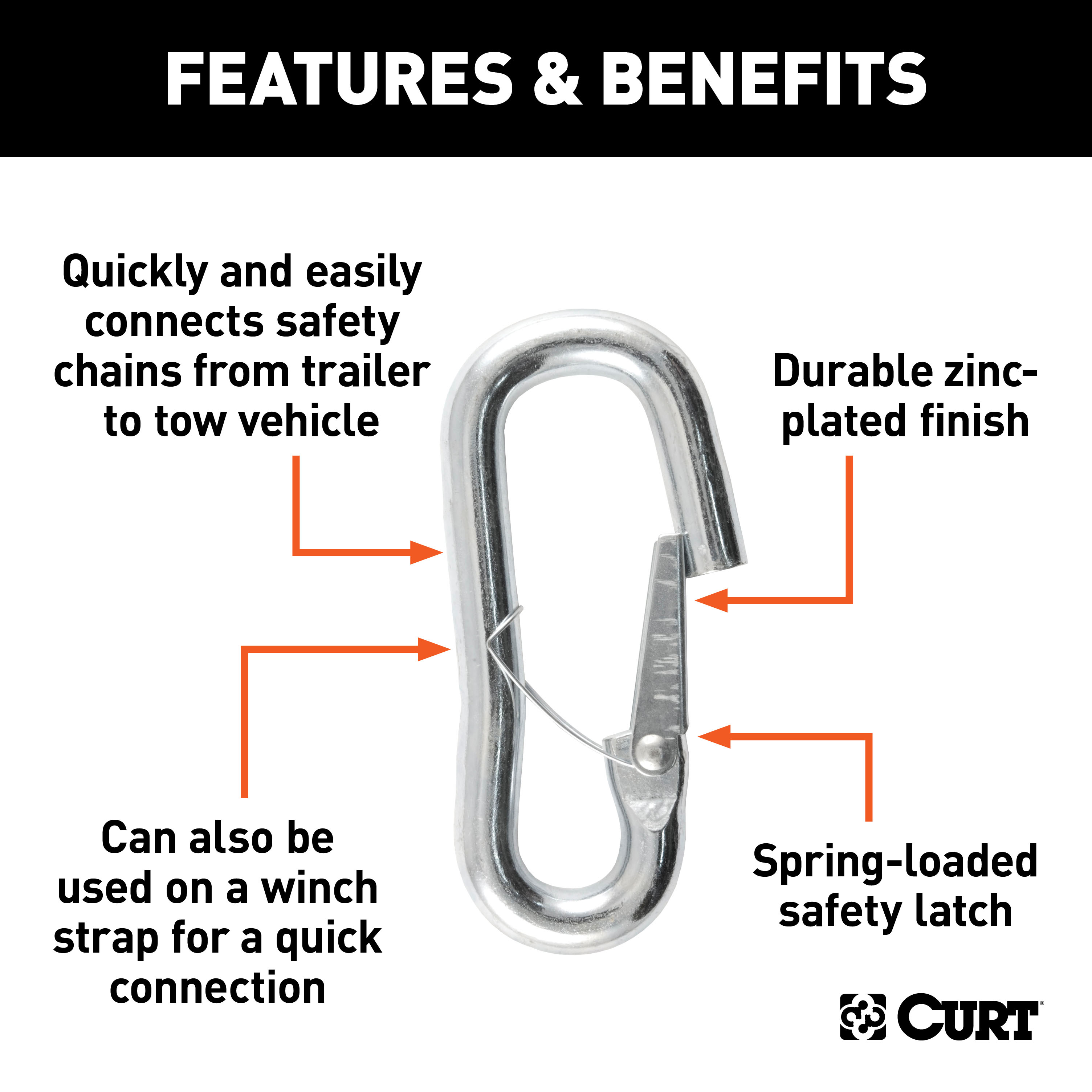 CURT 81281 Snap Hook Trailer Safety Chain Hook Carabiner Clip, 9/16-Inch Diameter, 5,000 lbs thumbnail 1