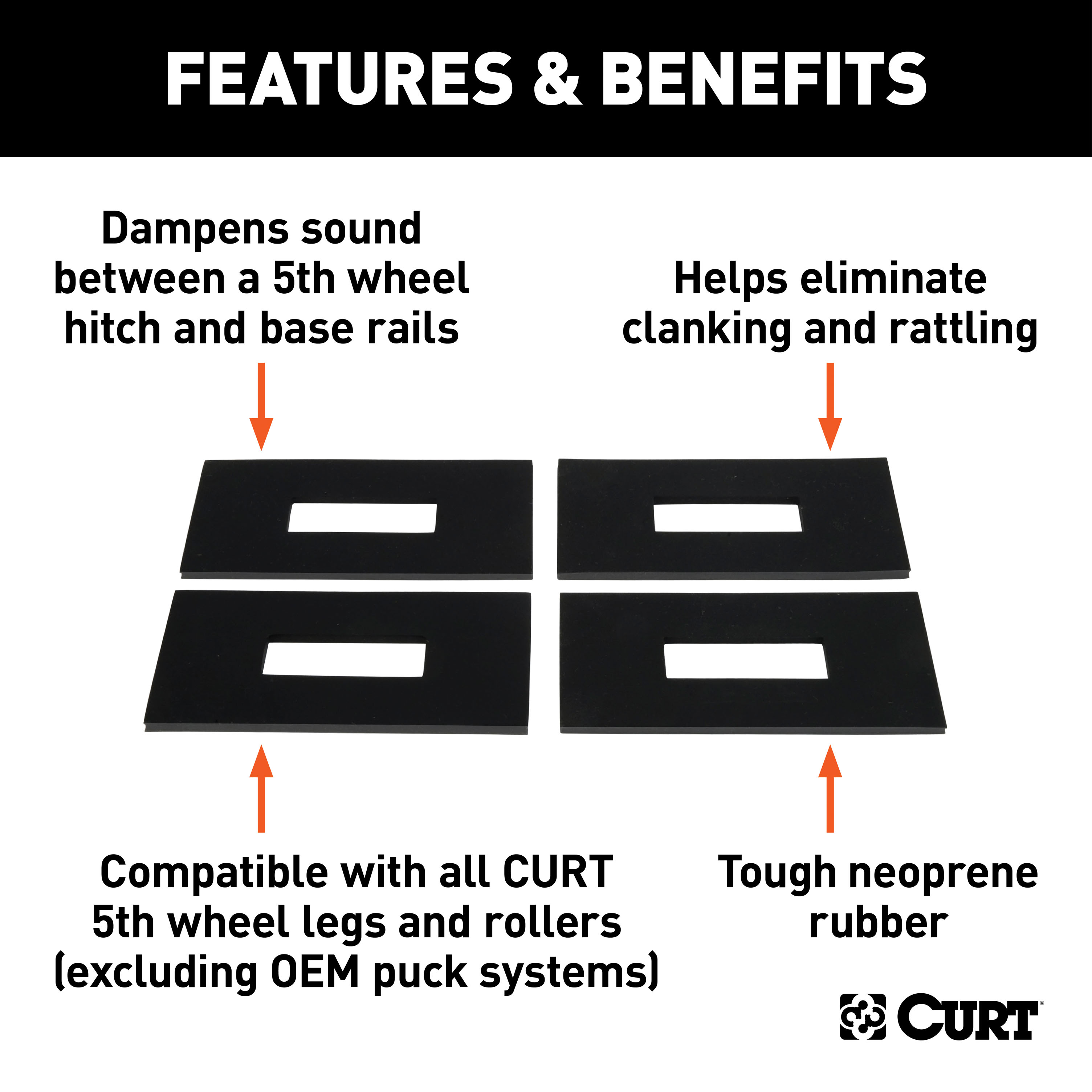 CURT 16900 5th Wheel Rail Sound Dampening Pads, 4-Pack thumbnail 1