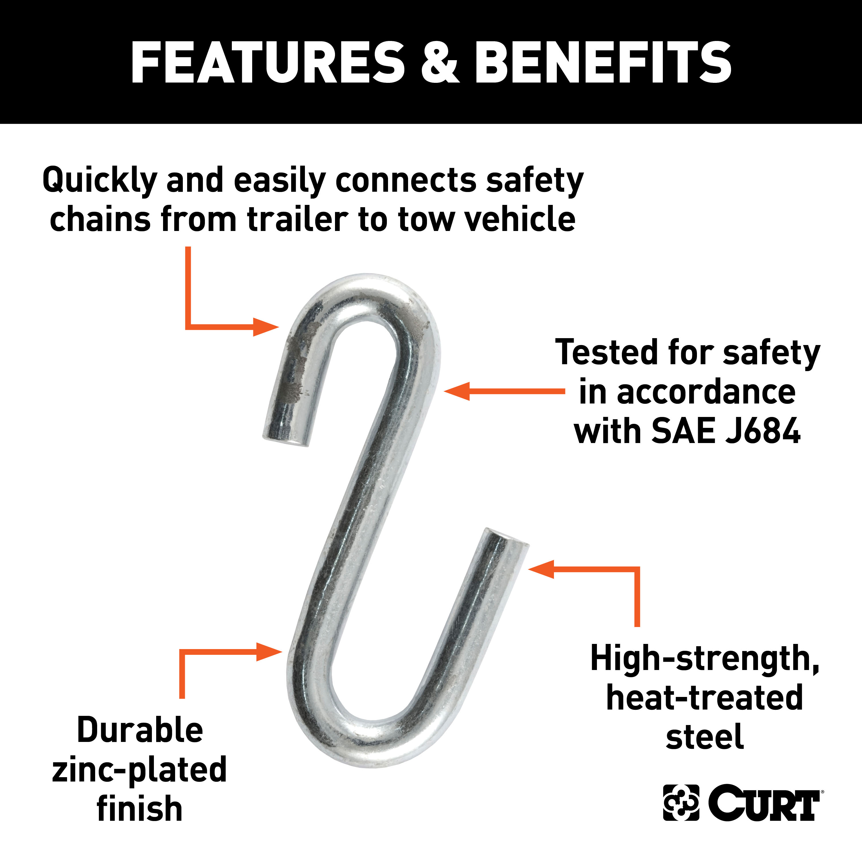 CURT 81640 13/32-Inch Certified Trailer Safety Chain S-Hook, 3,500 lbs thumbnail 1